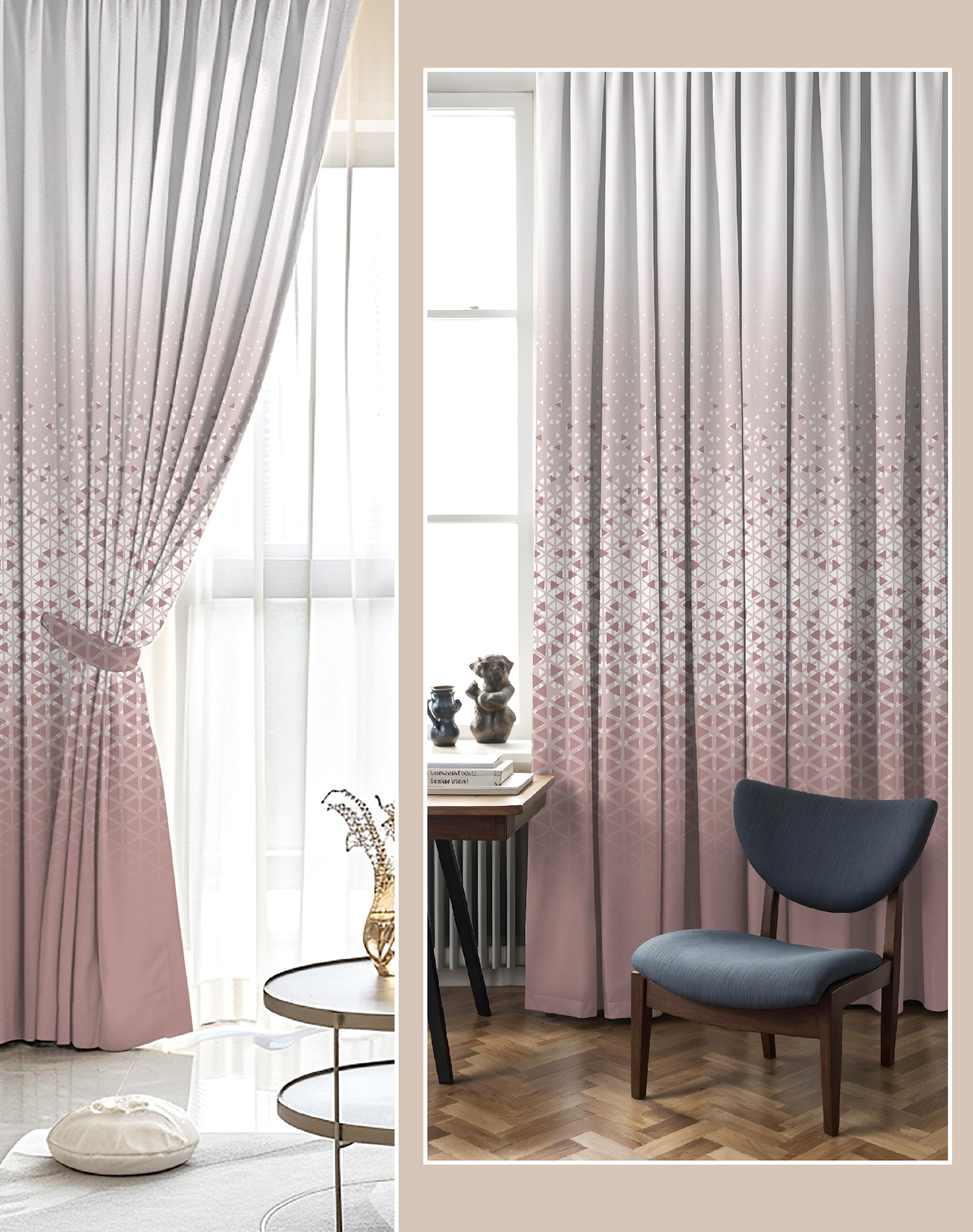 NEXUS ROSE BEIGE PRINTED ROOM DARKENING CURTAIN