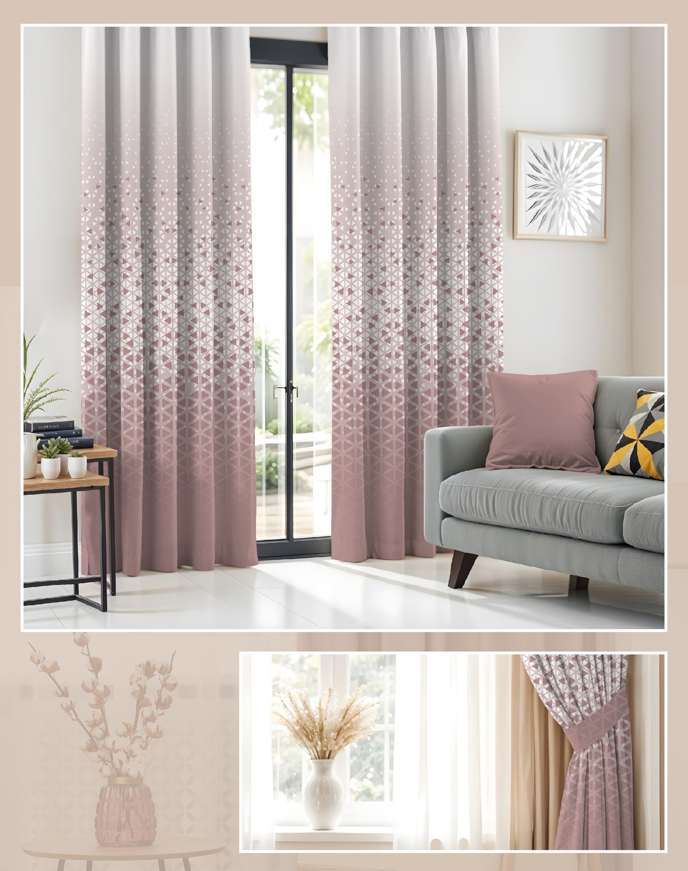 NEXUS ROSE BEIGE PRINTED ROOM DARKENING CURTAIN