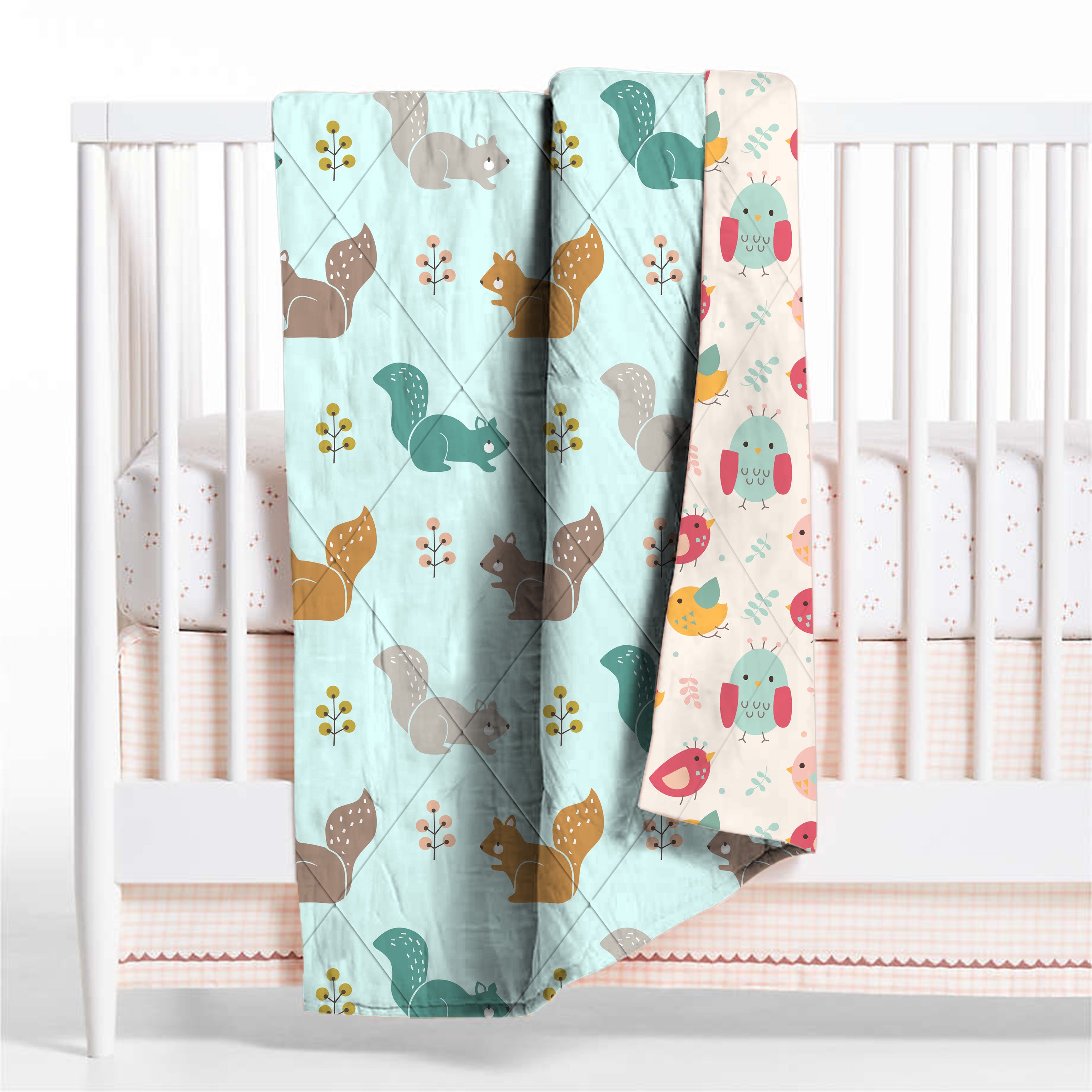 Squirrel Baby Super Soft Microfiber Reversible All Season Use Blanket (42" X 30")(0-2 Years)(SKYBLUE)