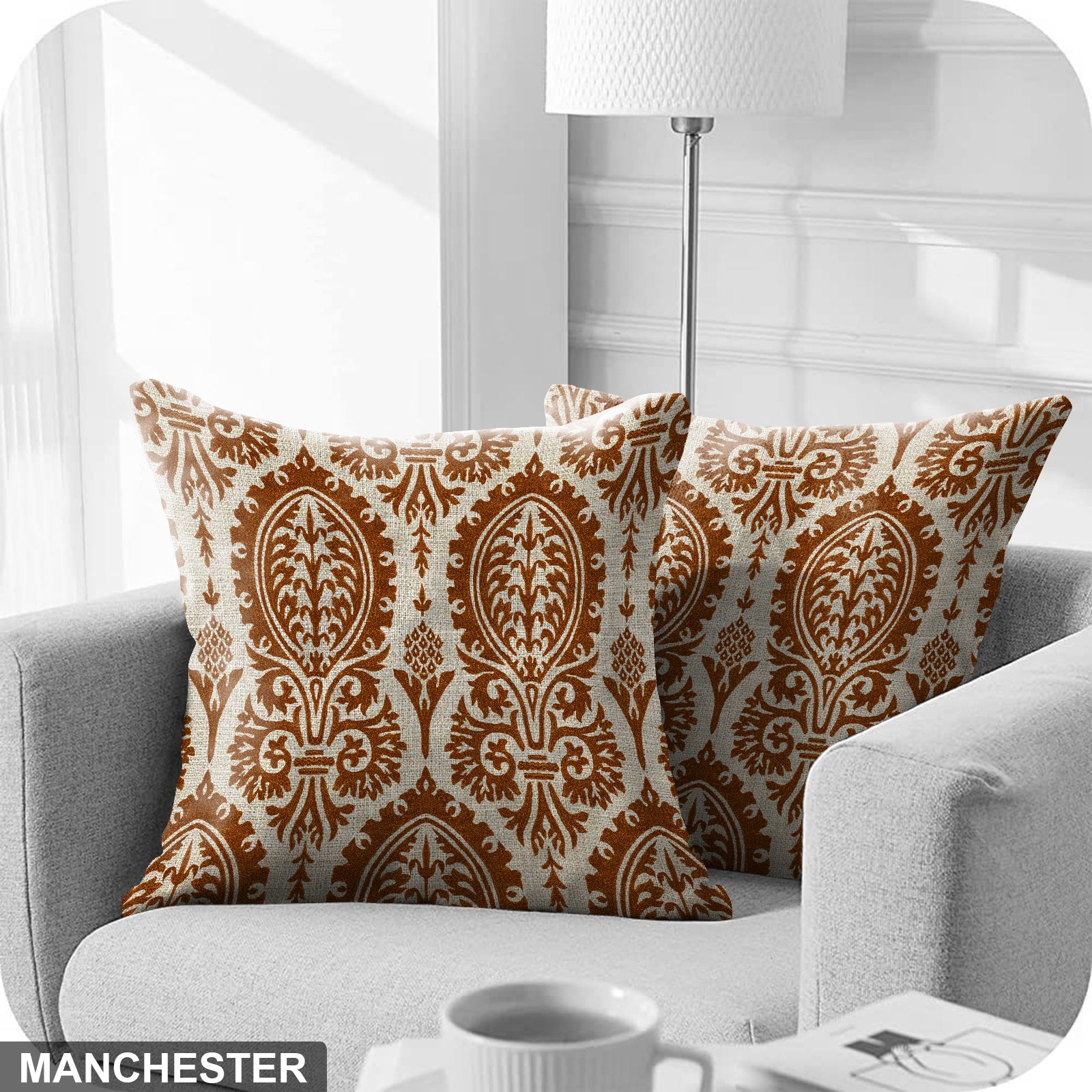 MANCHESTER SADDLE BROWN DIGITAL PRINTED CUSHION COVER (Pack of 2)