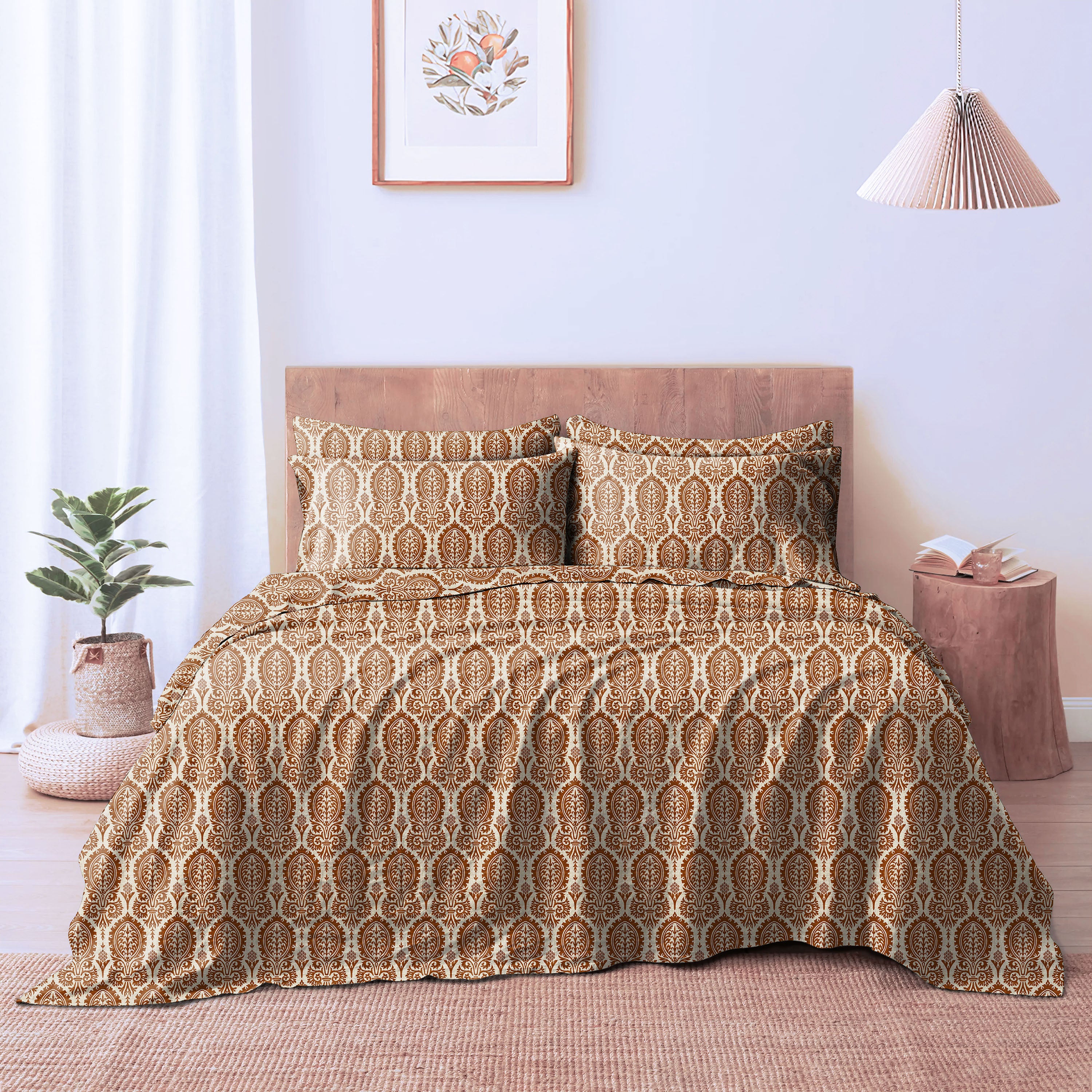 Manchester Saddle Brown Bedcover for Double Bed with 2 Pillow Covers King Size (104" X 90")