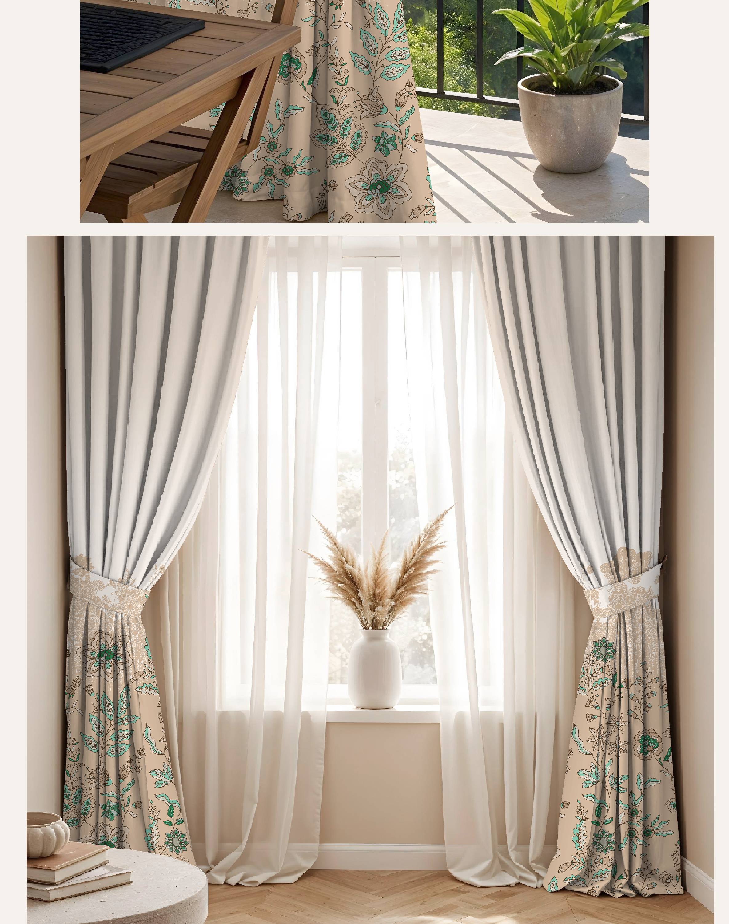 ELARA SAND BEIGE PRINTED ROOM DARKENING CURTAIN