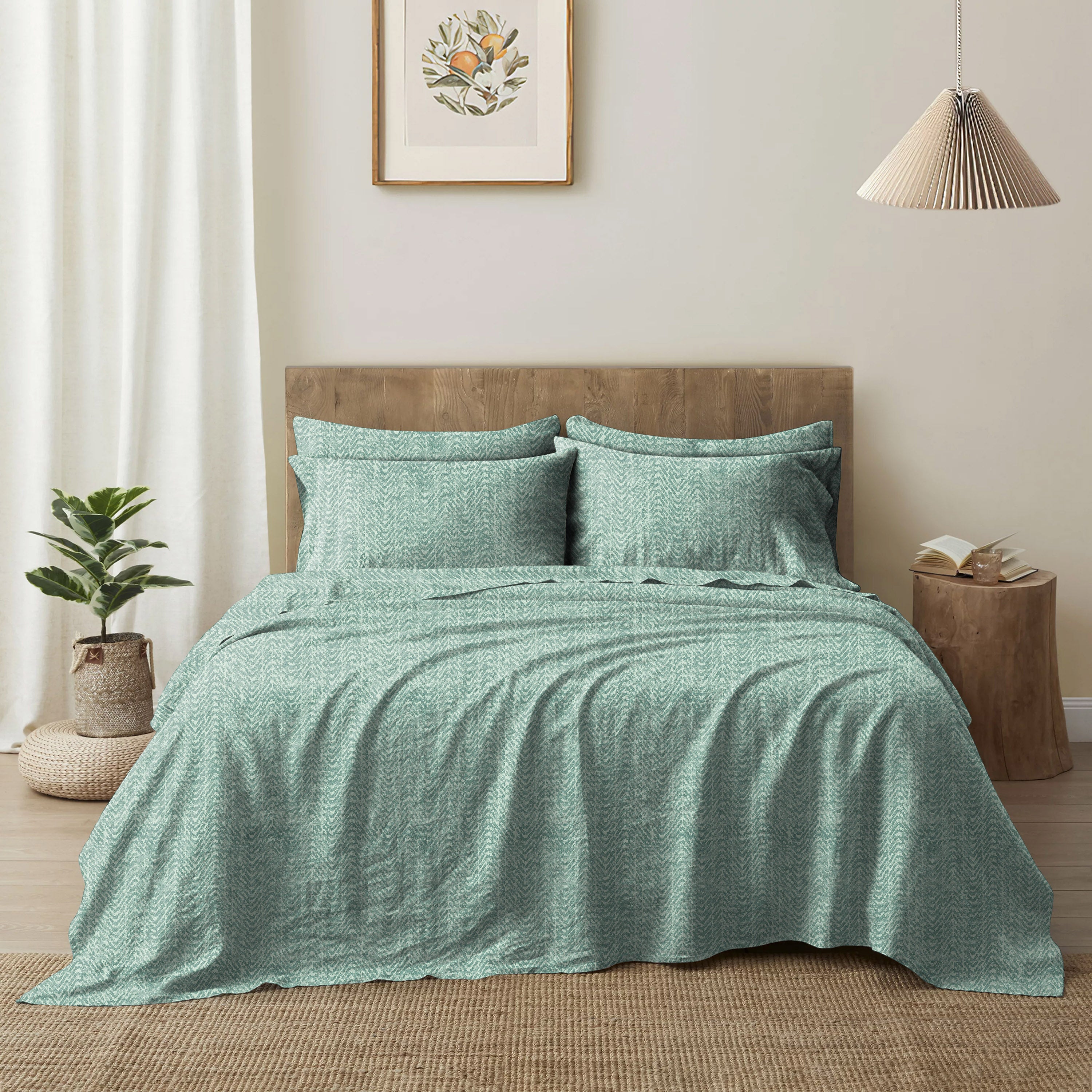 Casableu Microfiber Turin Sea Green Bedcover for Double Bed with 2 Pillow Covers King Size (104" X 90")
