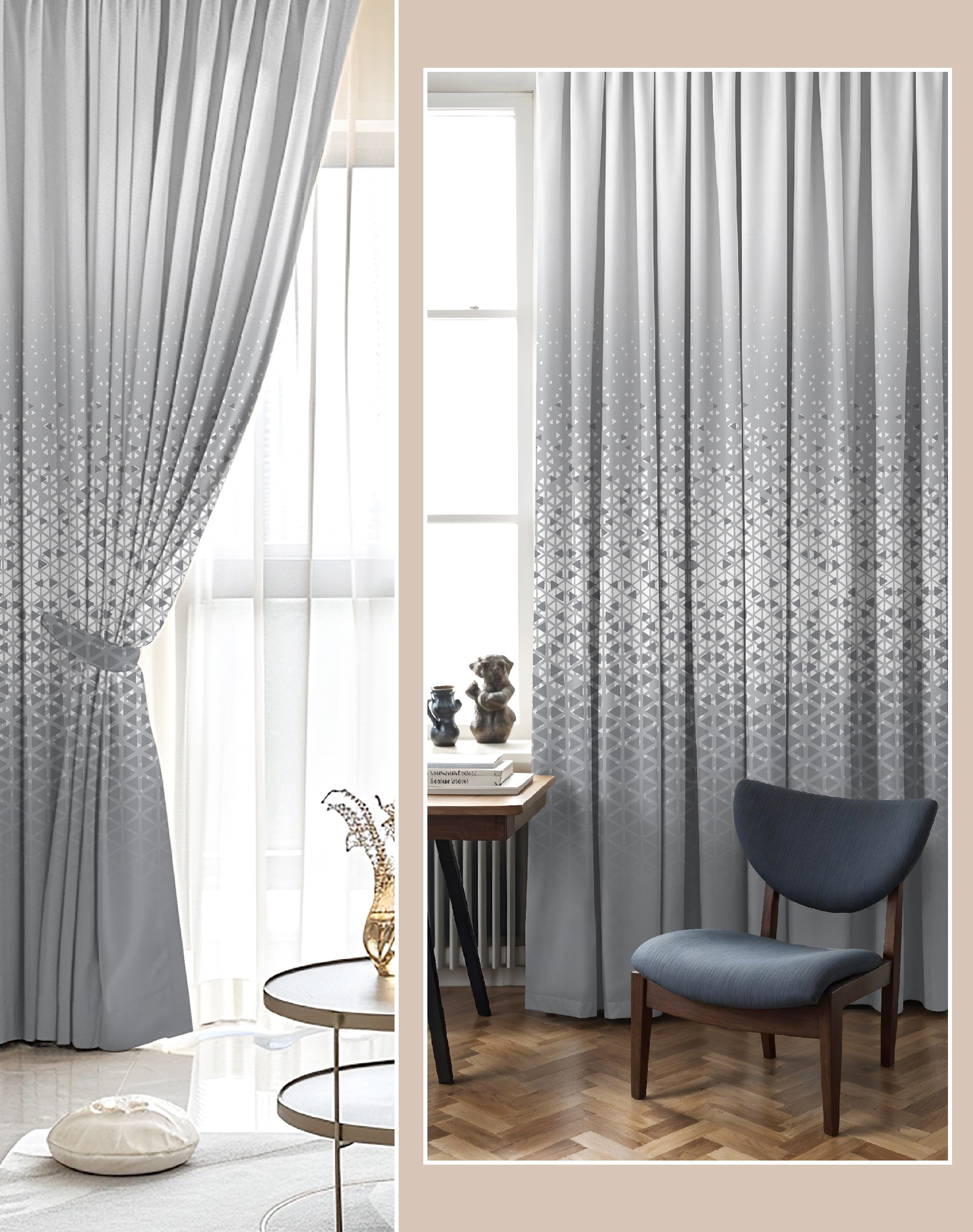 NEXUS SILVER GREY PRINTED ROOM DARKENING CURTAIN
