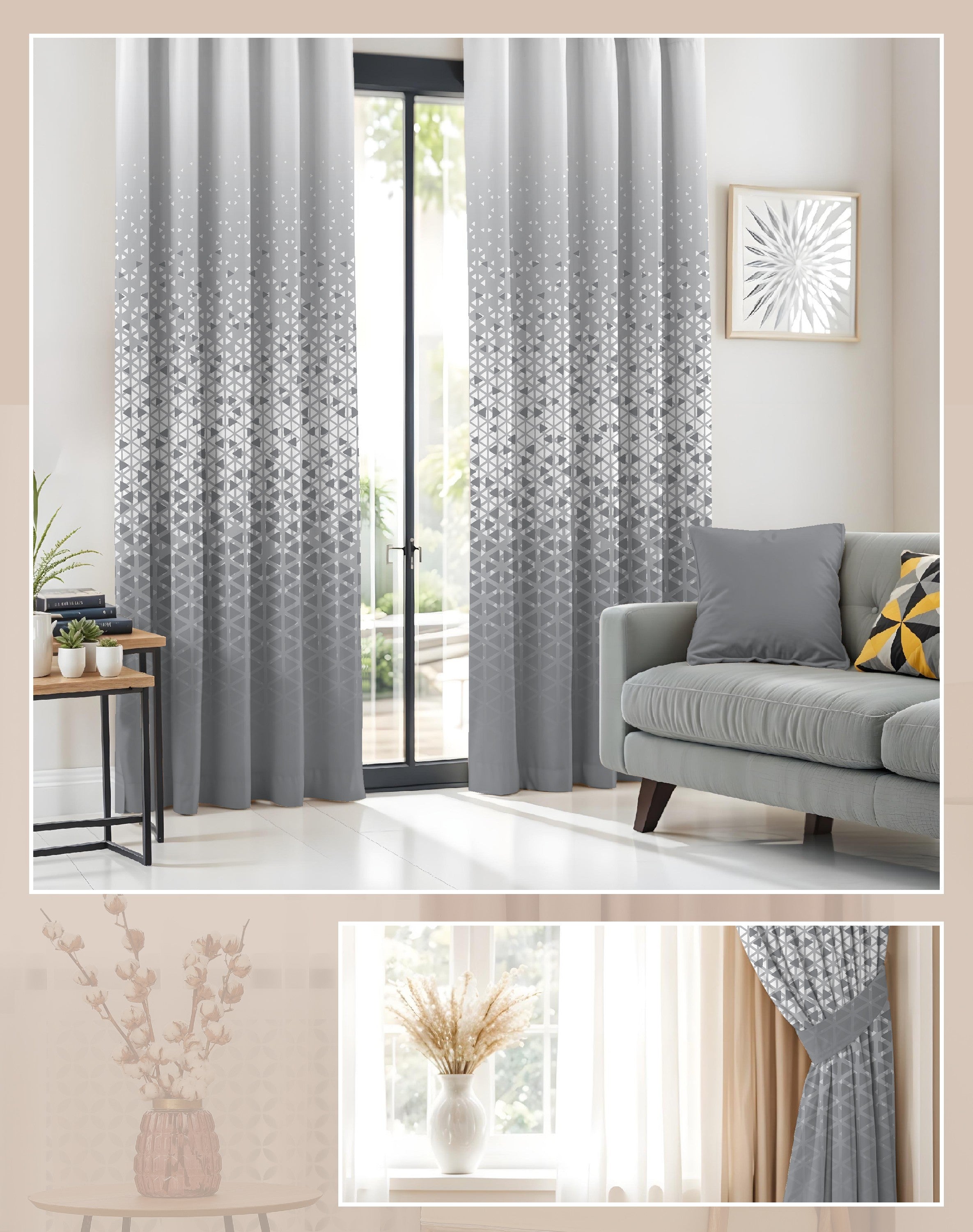 NEXUS SILVER GREY PRINTED ROOM DARKENING CURTAIN