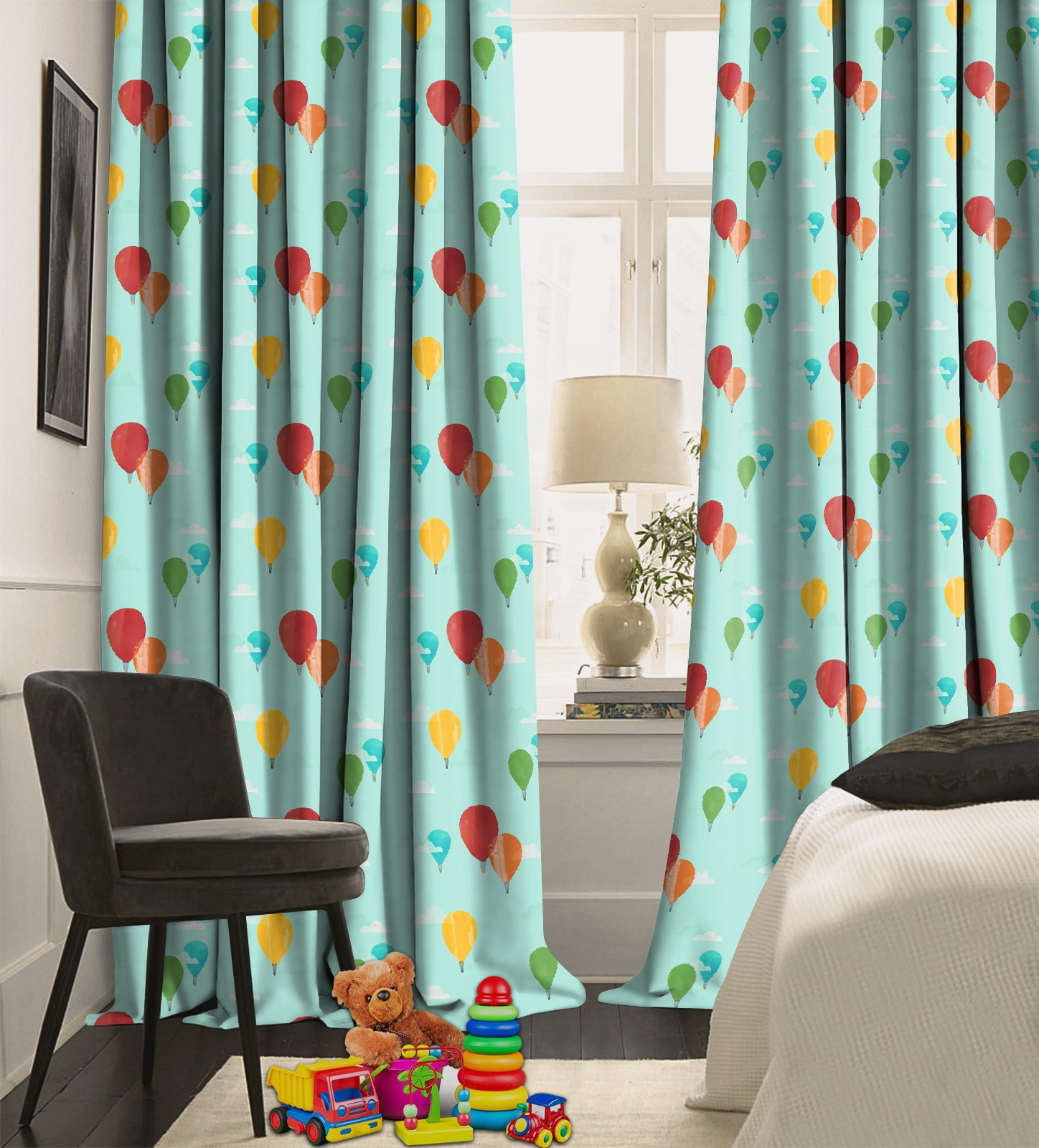 KIDS BALLOON SKY BLUE BLACKOUT CURTAINS