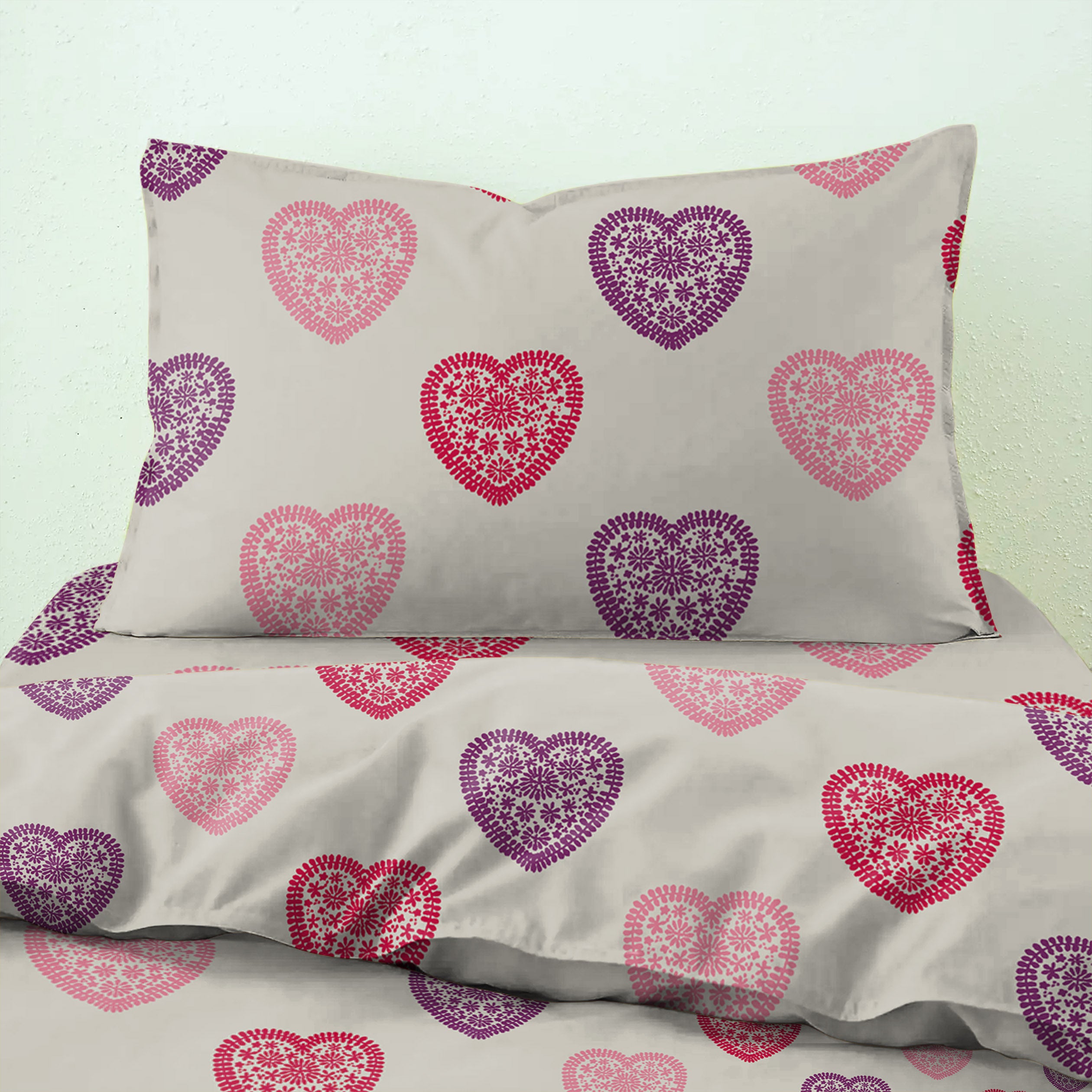 Bedcover Heart Ash for Single Bed with Pillow Covers King Size (60" X 90")