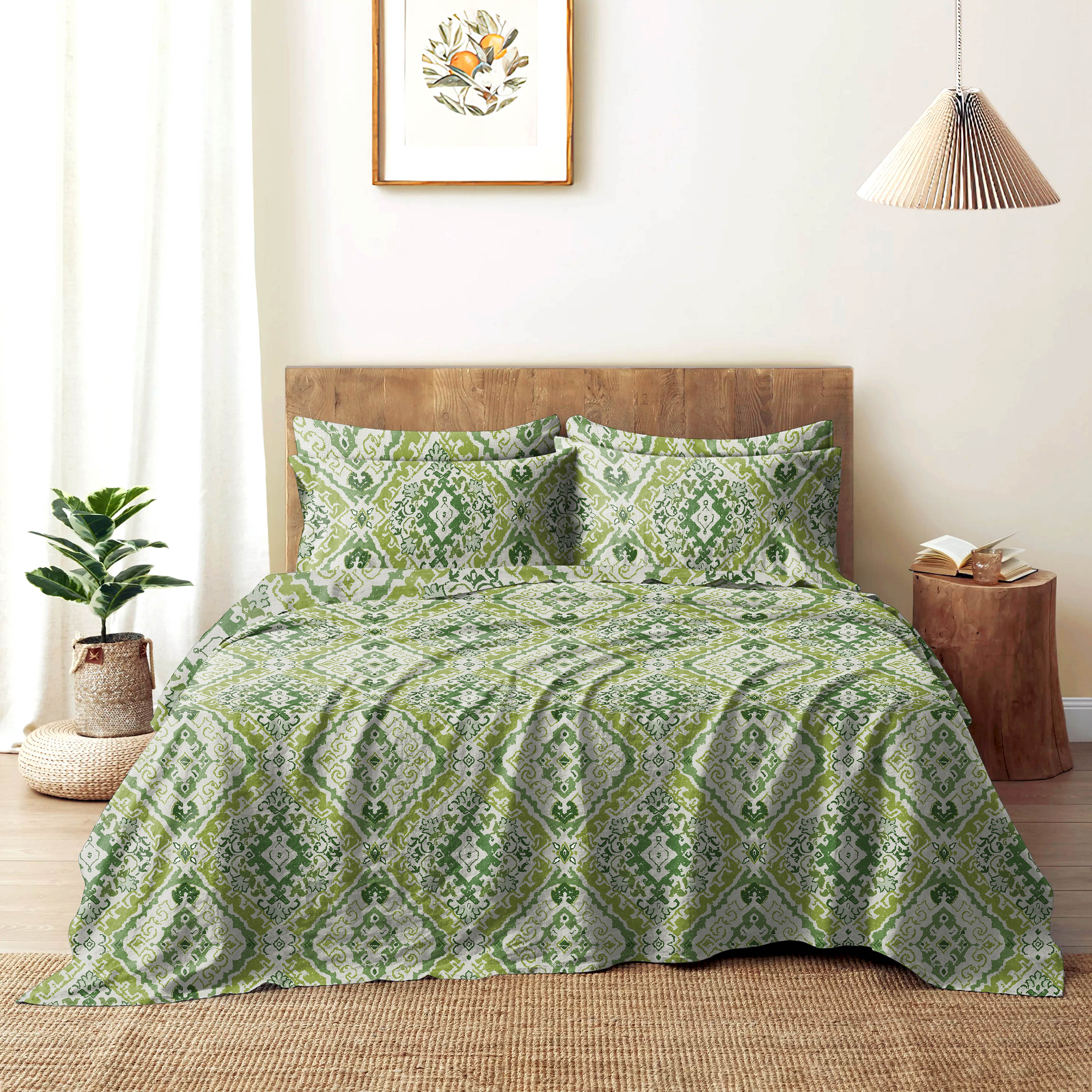 MOROCCO SPRING GREEN BEDSHEET FOR DOUBLE BED WITH 2 PILLOWCOVERS SIZE (104" X 90")