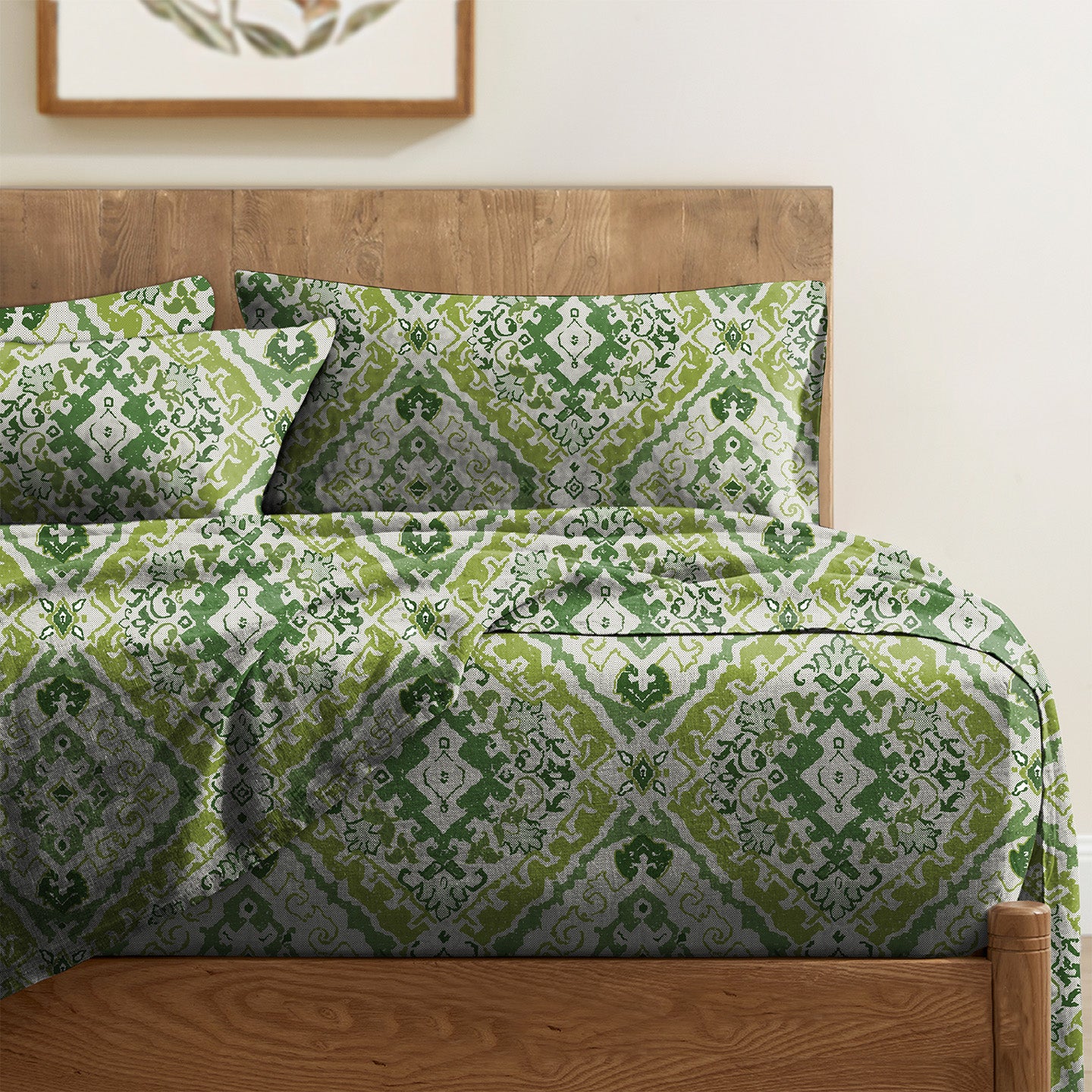 MOROCCO SPRING GREEN BEDSHEET FOR DOUBLE BED WITH 2 PILLOWCOVERS SIZE (104" X 90")