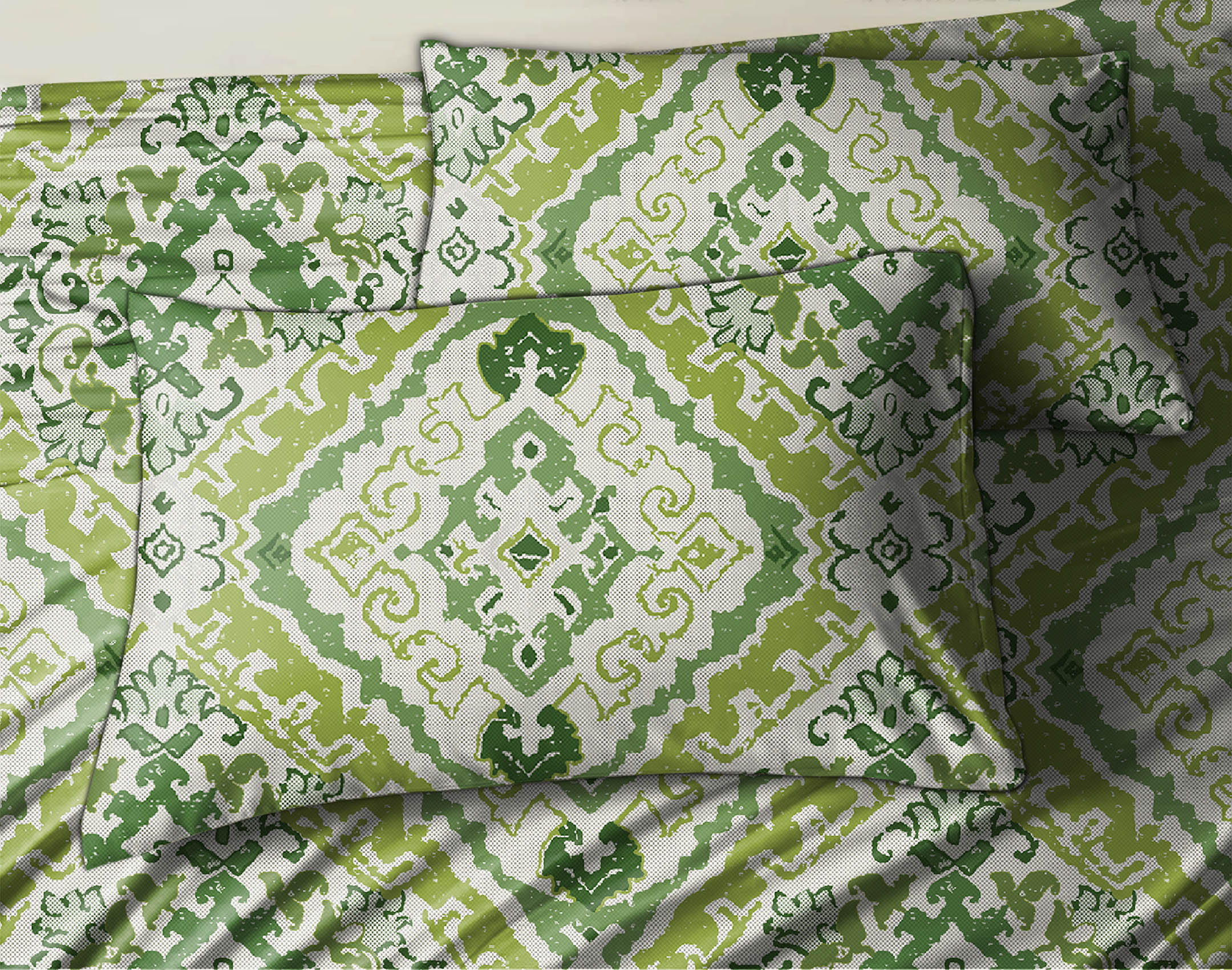 MOROCCO SPRING GREEN BEDSHEET FOR DOUBLE BED WITH 2 PILLOWCOVERS SIZE (104" X 90")