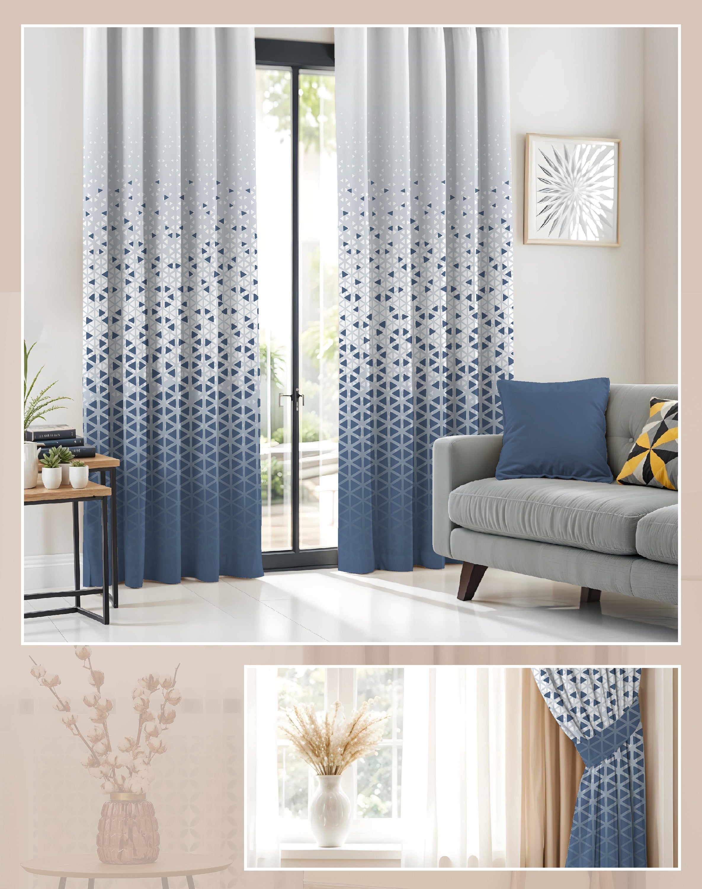 NEXUS STEEL BLUE PRINTED ROOM DARKENING CURTAIN