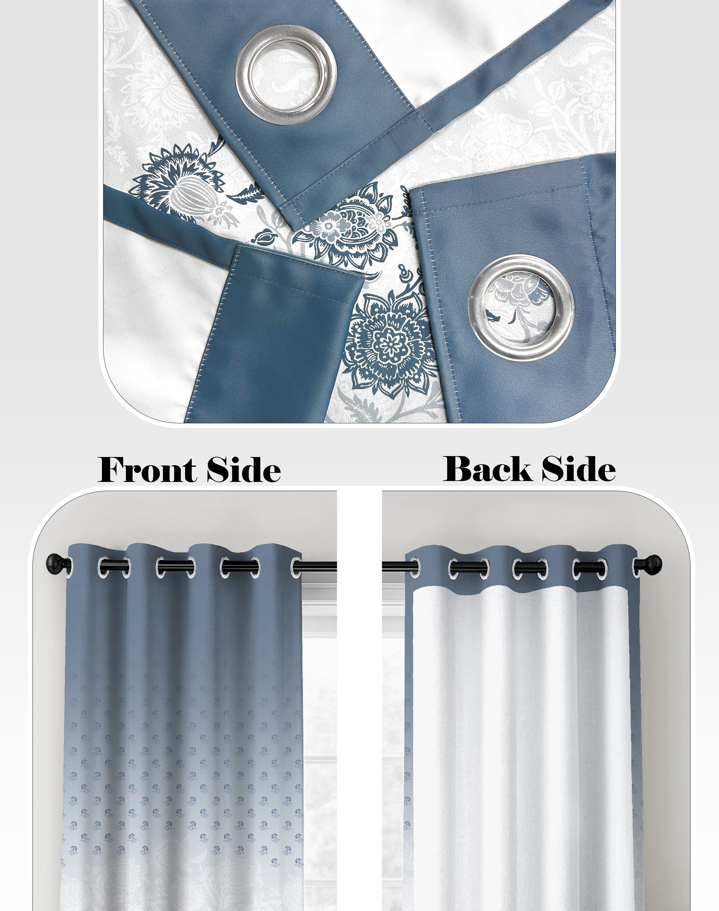 BOTANICA STEEL BLUE PRINTED ROOM DARKENING CURTAIN