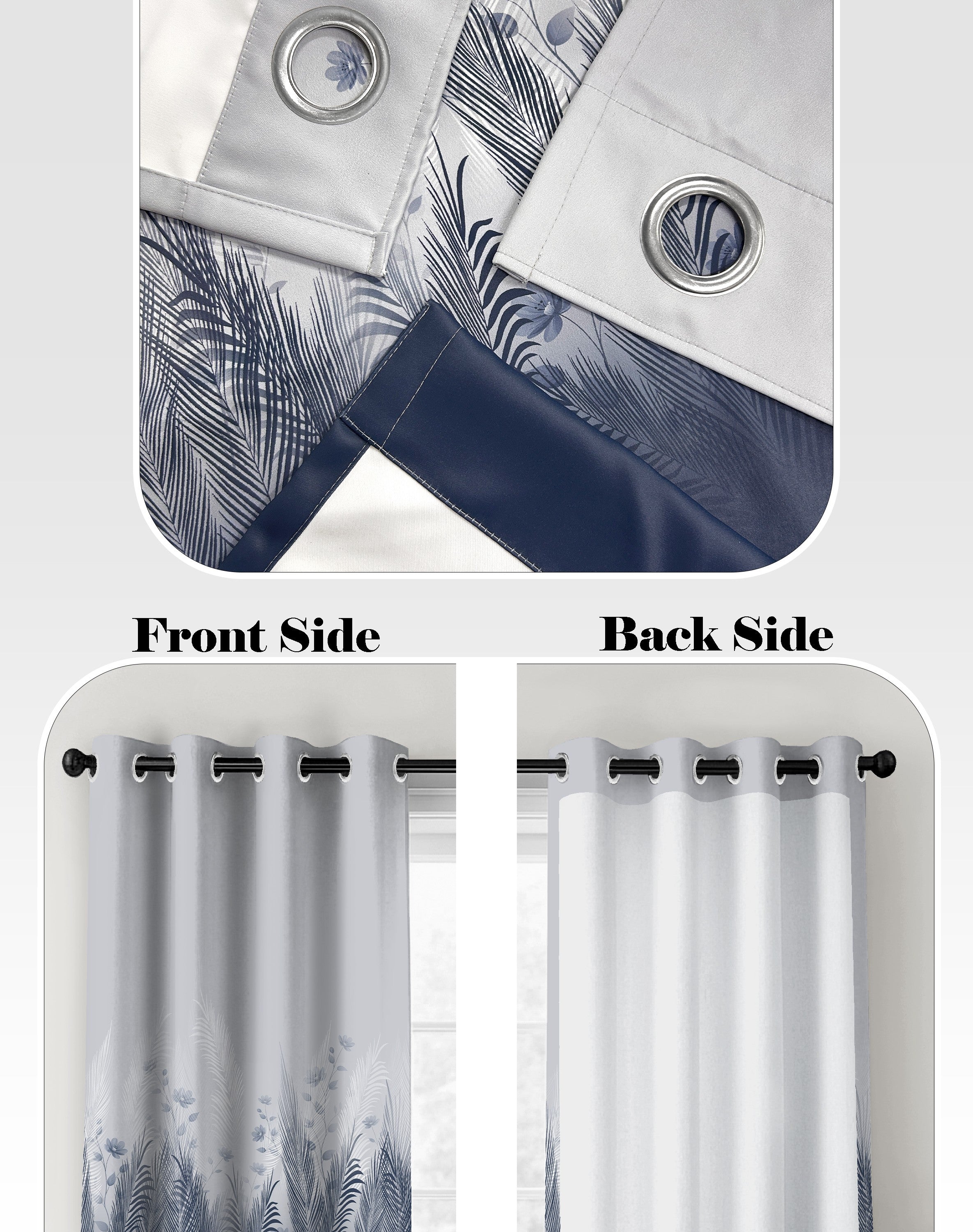 PASTORA STEEL BLUE PRINTED ROOM DARKENING CURTAIN