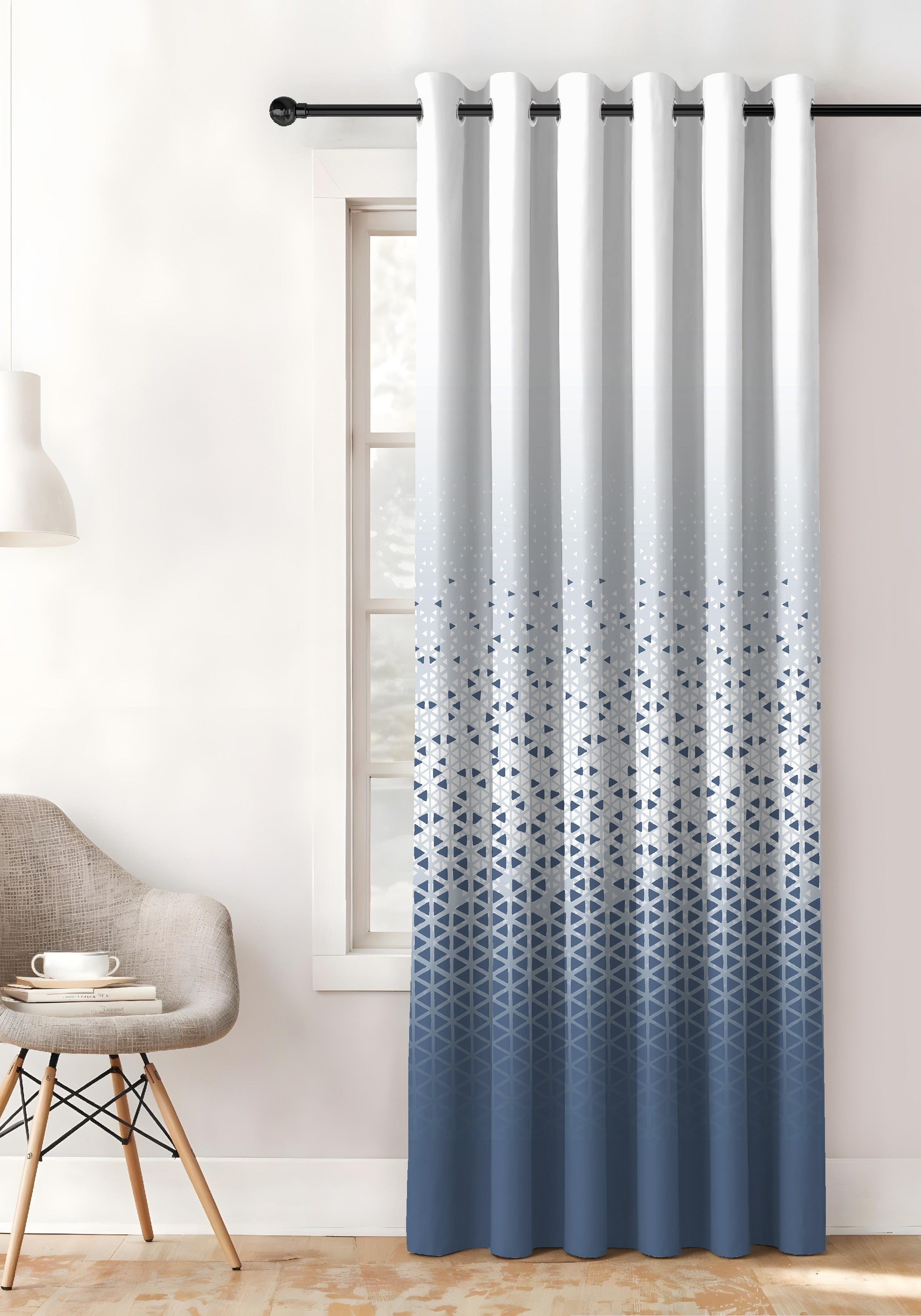 NEXUS STEEL BLUE PRINTED ROOM DARKENING CURTAIN