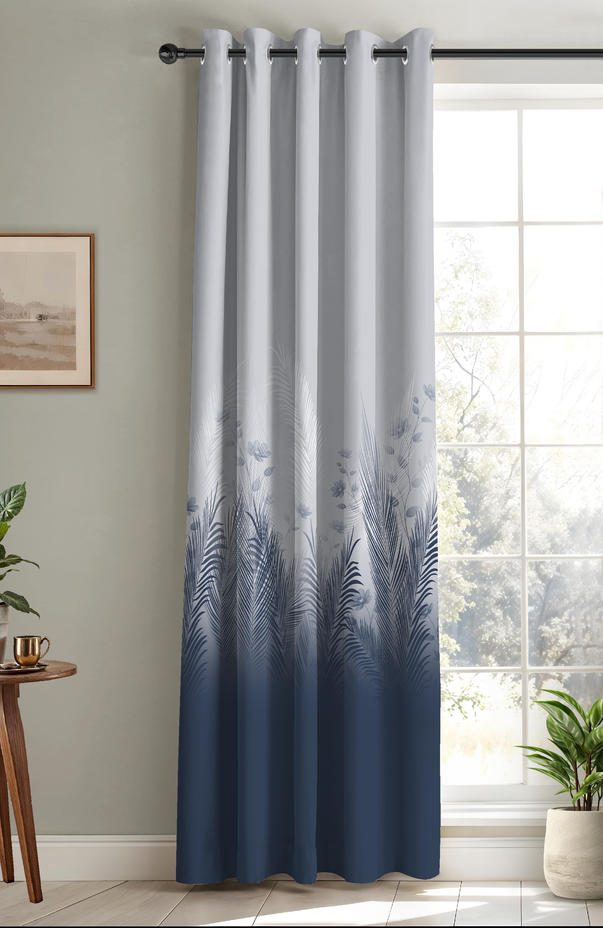 PASTORA STEEL BLUE PRINTED ROOM DARKENING CURTAIN