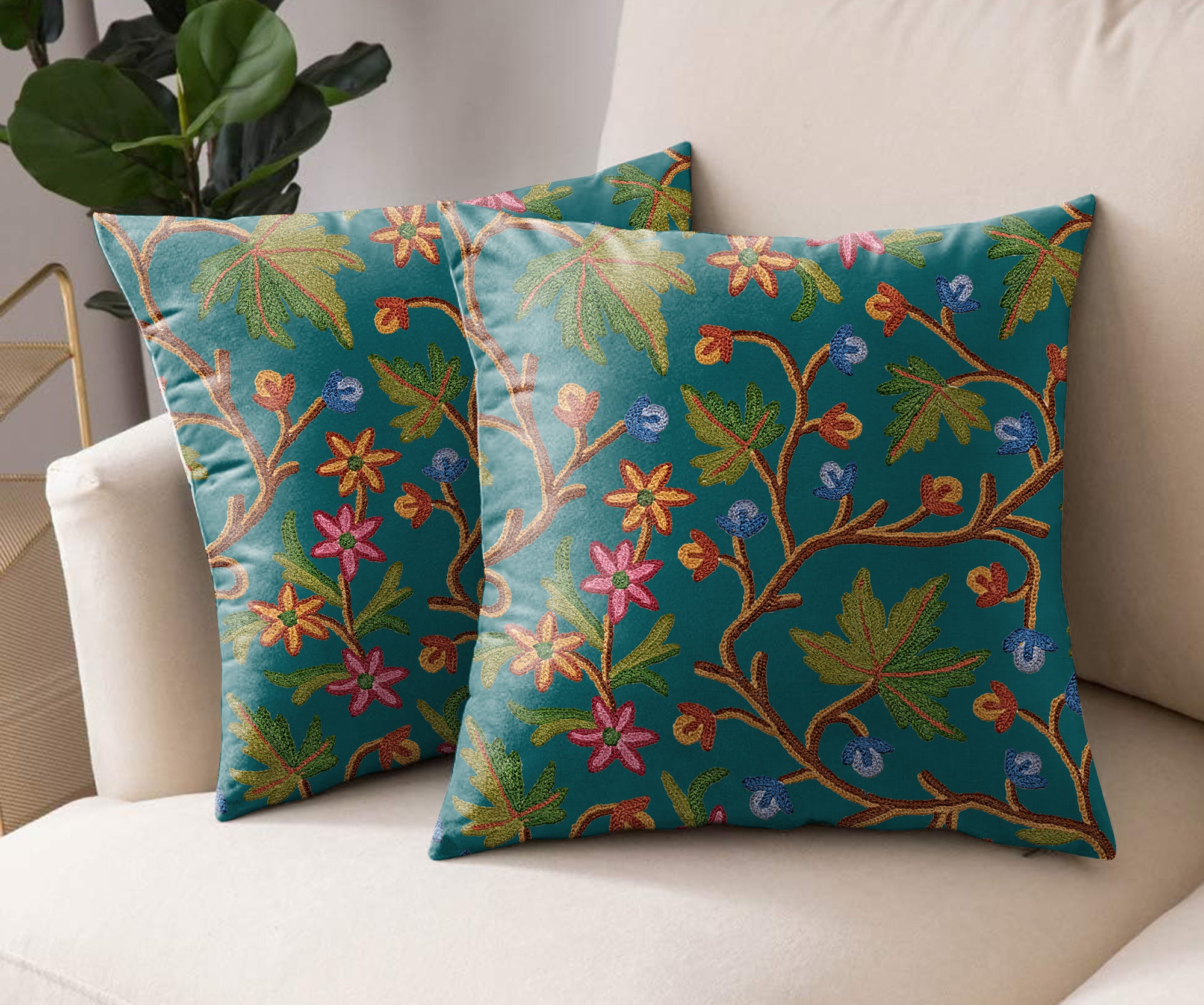 VAROSKI KASHMIRI TEAL DIGITAL PRINTED CUSHION COVER (Pack of 2)