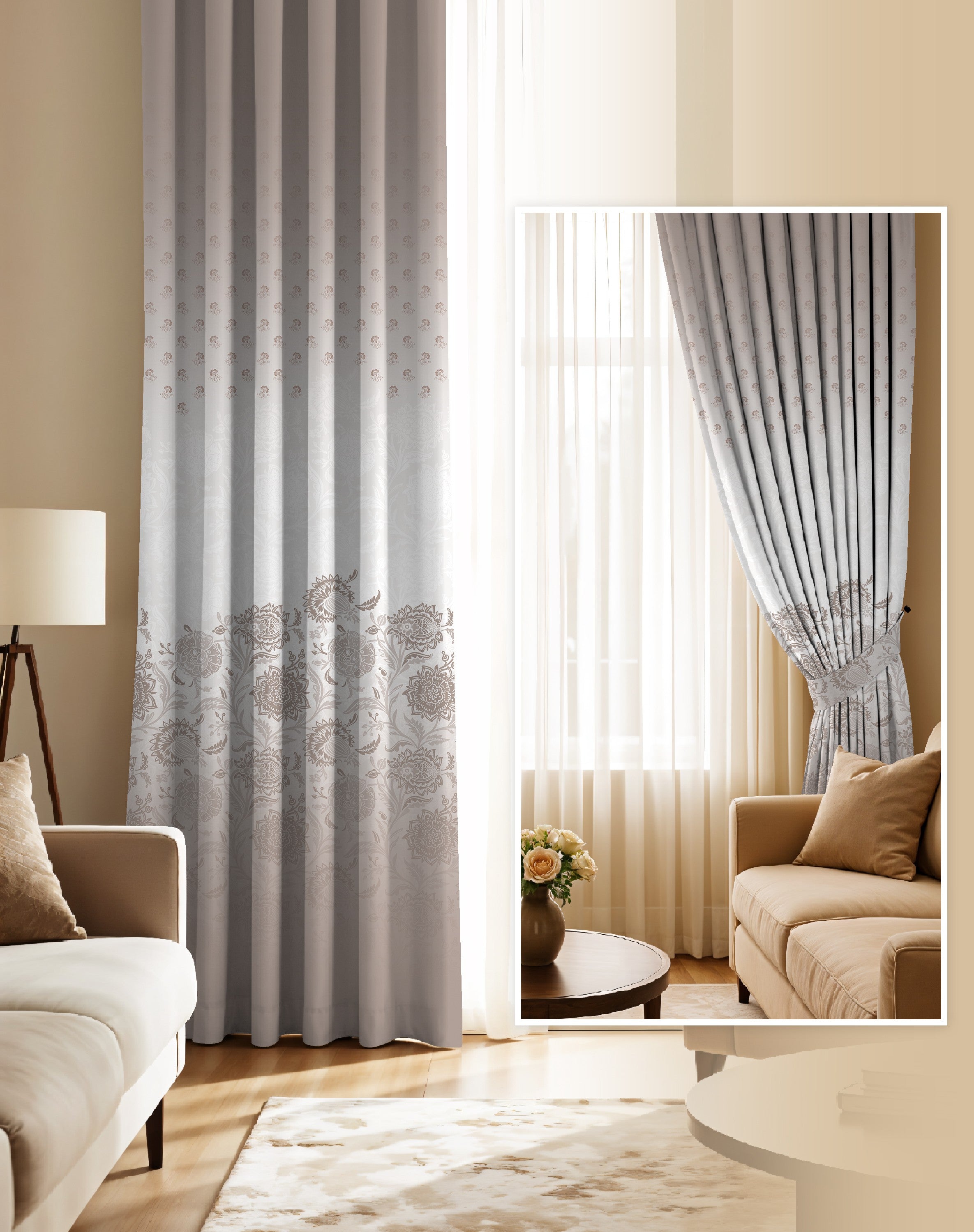 BOTANICA TAUPE PRINTED ROOM DARKENING CURTAIN