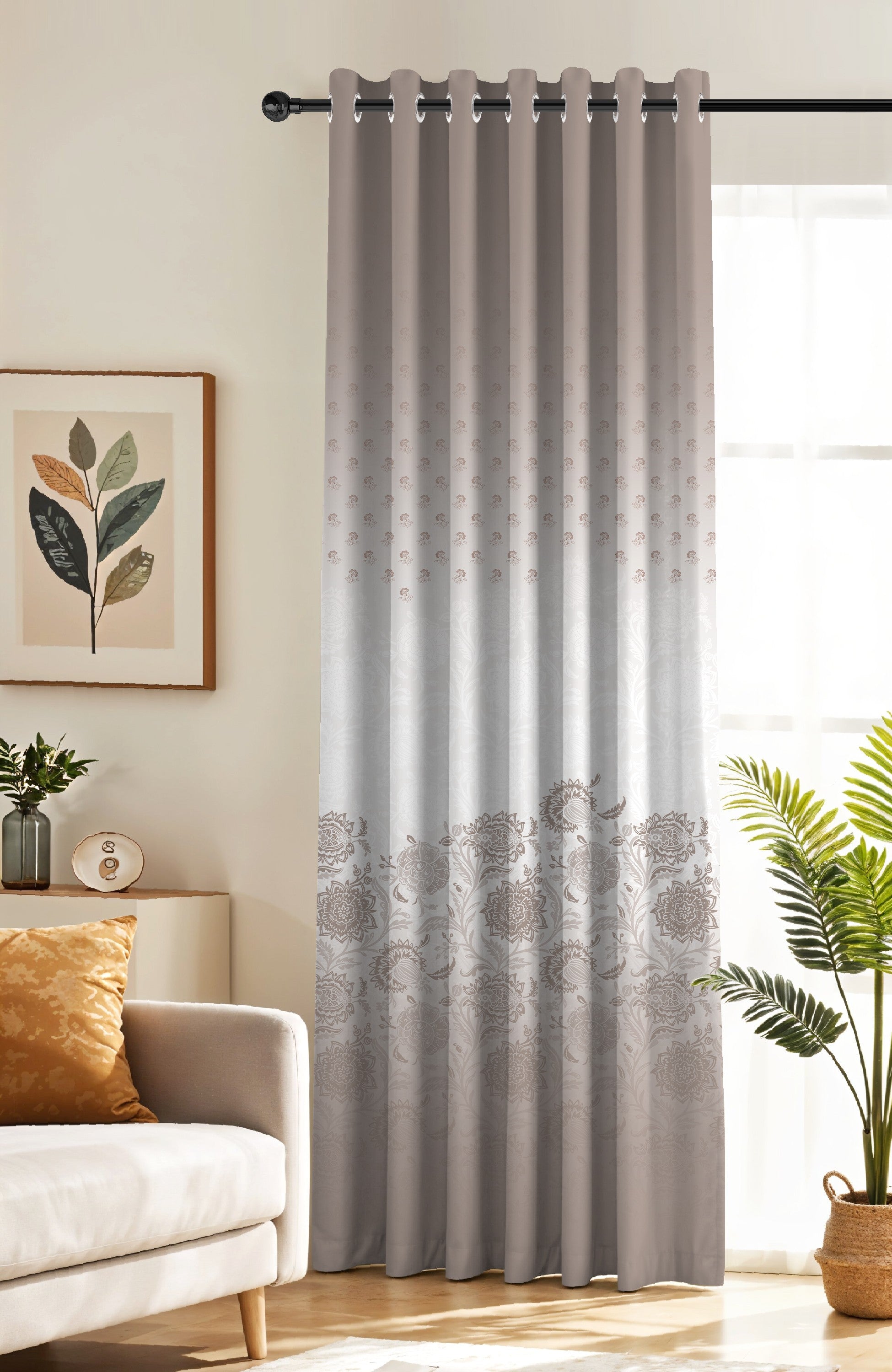 BOTANICA TAUPE PRINTED ROOM DARKENING CURTAIN