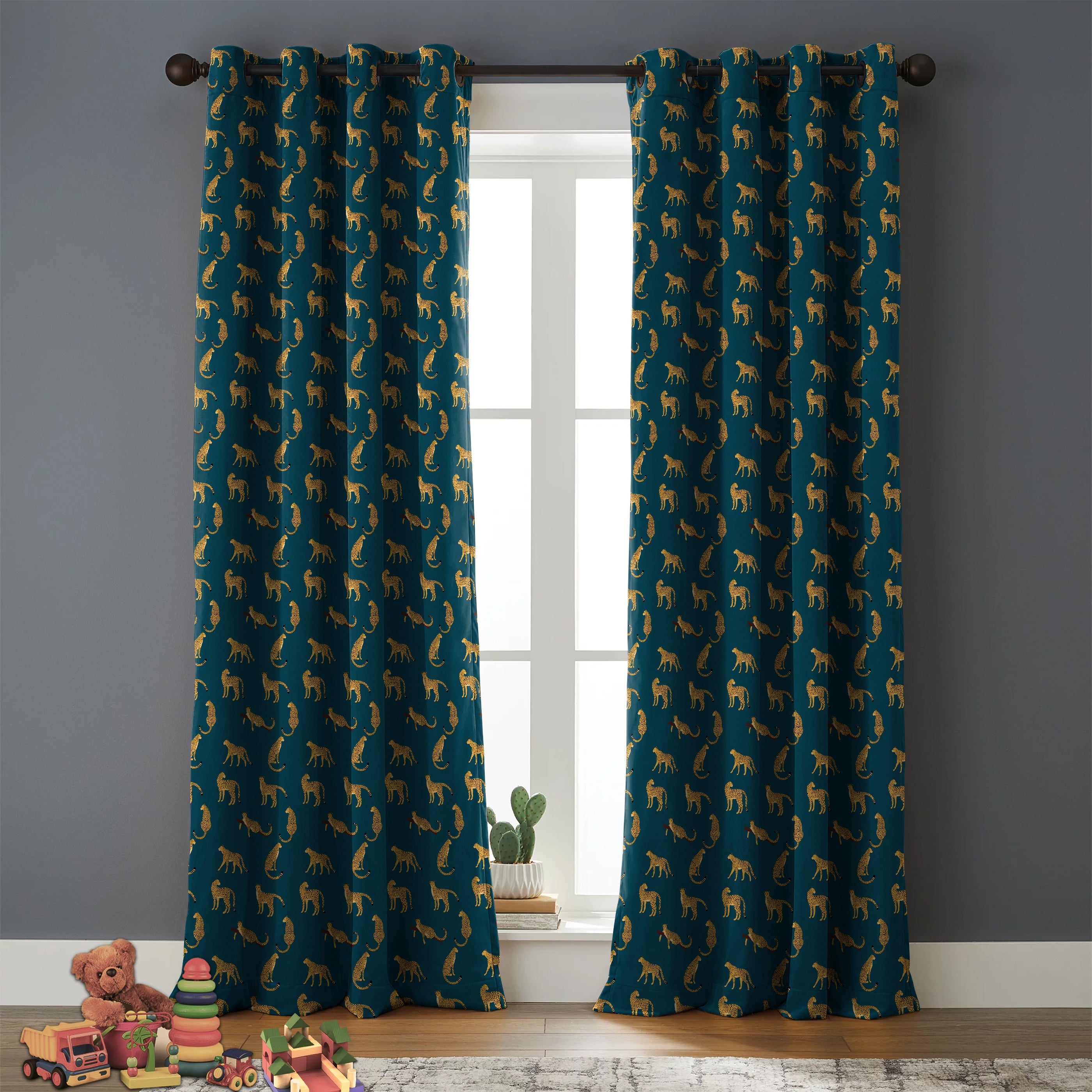 Leopard Teal Blackout Curtain