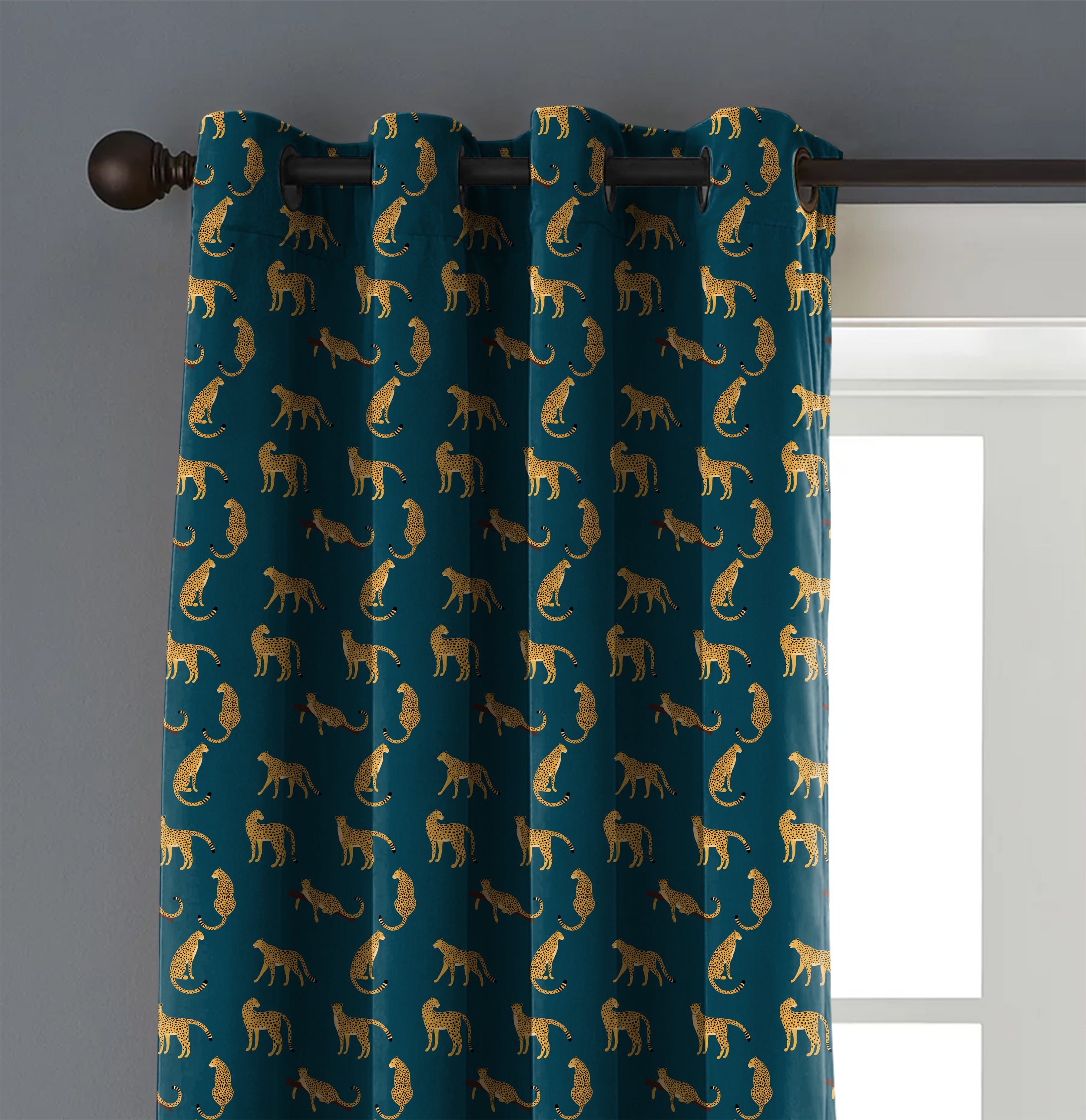 Leopard Teal Blackout Curtain