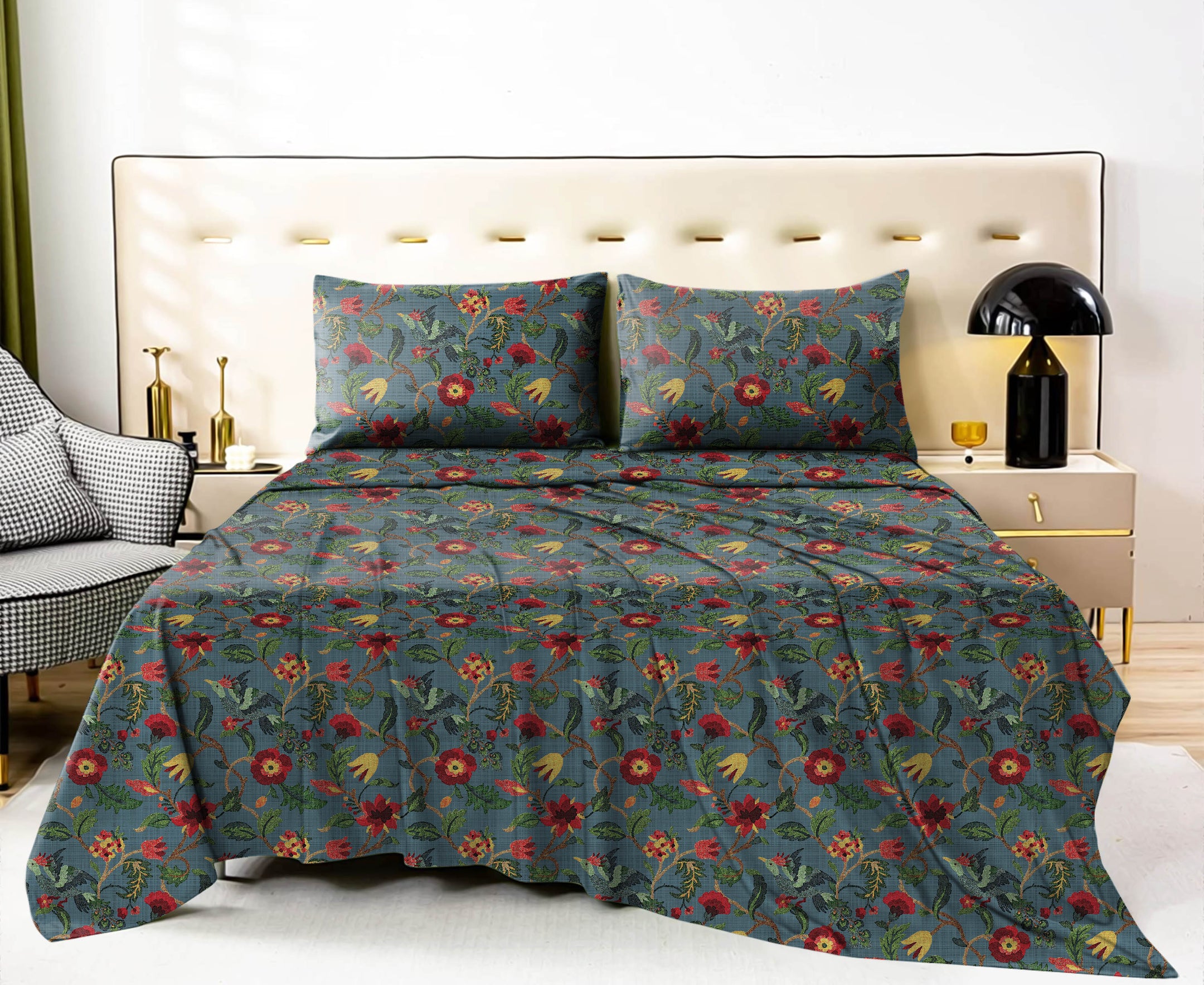 CABAL TEAL BEDCOVER FOR DOUBLE BED WITH 2 PILLOWCOVERS KING SIZE (104" X 90")