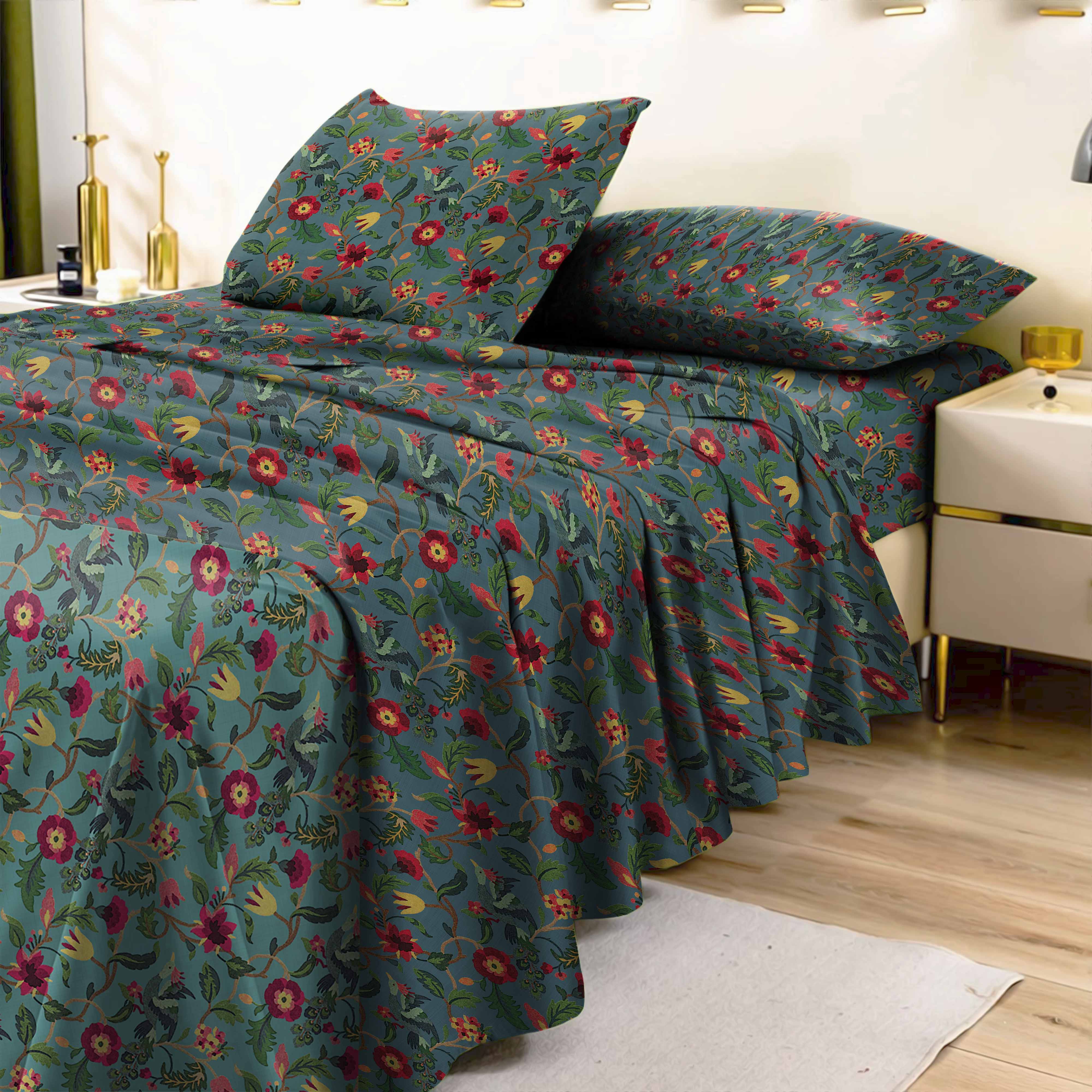 CABAL TEAL BEDSHEET FOR DOUBLE BED WITH 2 PILLOWCOVERS KING SIZE (104" X 90")