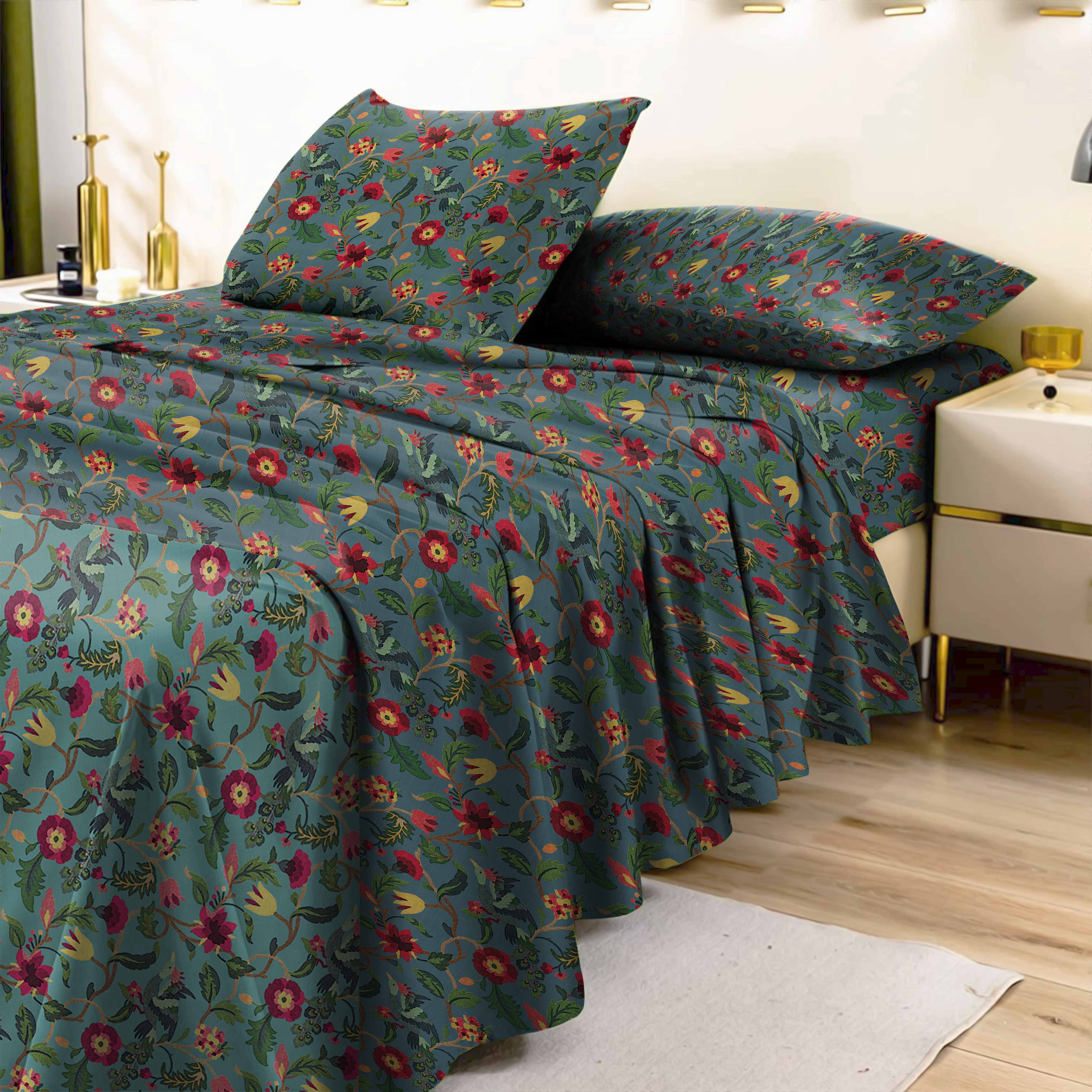 CABAL TEAL BEDCOVER FOR DOUBLE BED WITH 2 PILLOWCOVERS KING SIZE (104" X 90")