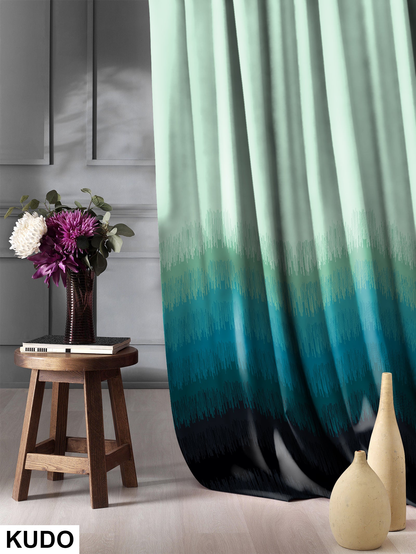 KUDO TEAL CURTAIN BLACKOUT PRINTED FOR LIVING & BEDROOMS