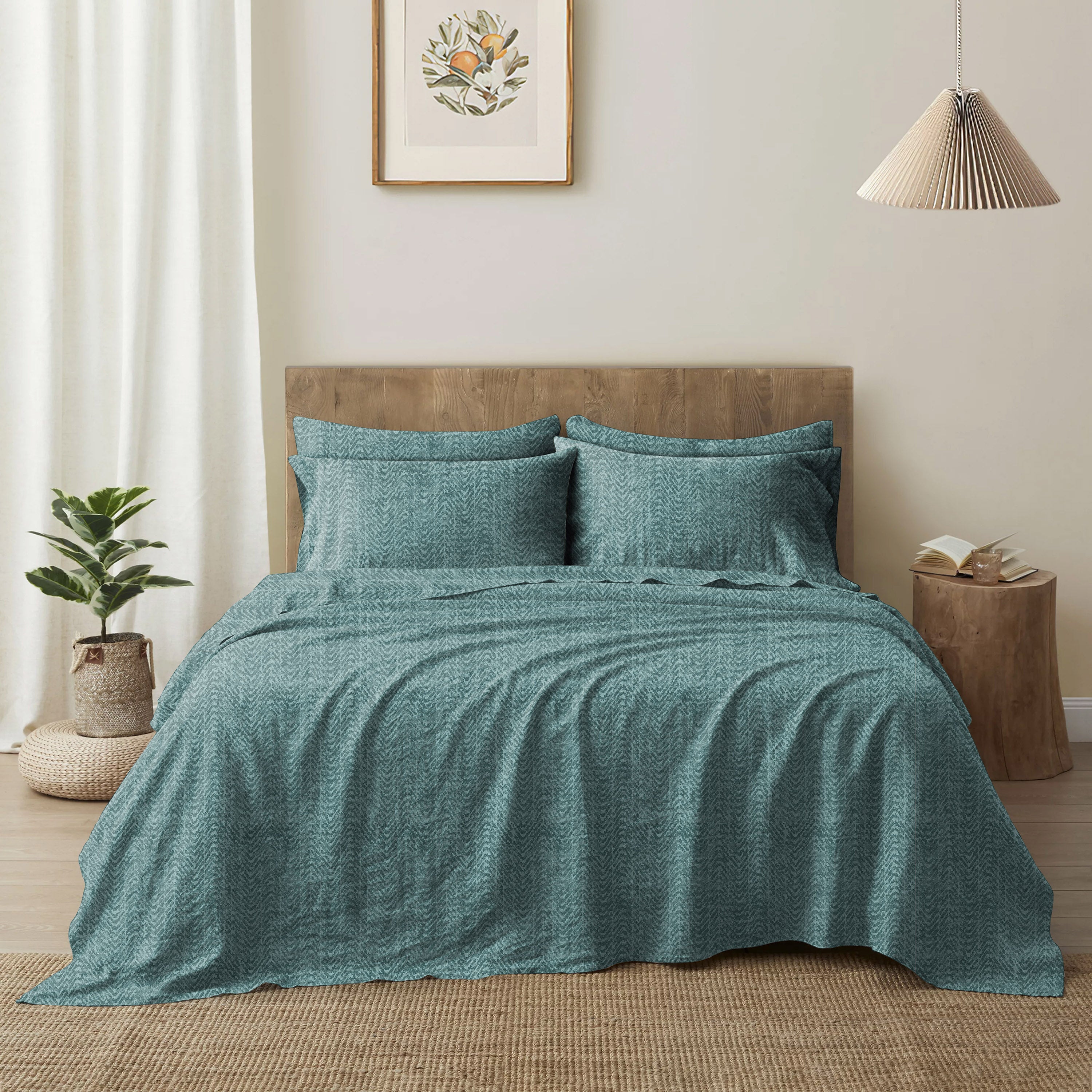 Casableu Microfiber Turin Teal Bedcover for Double Bed with 2 Pillow Covers King Size (104" X 90")