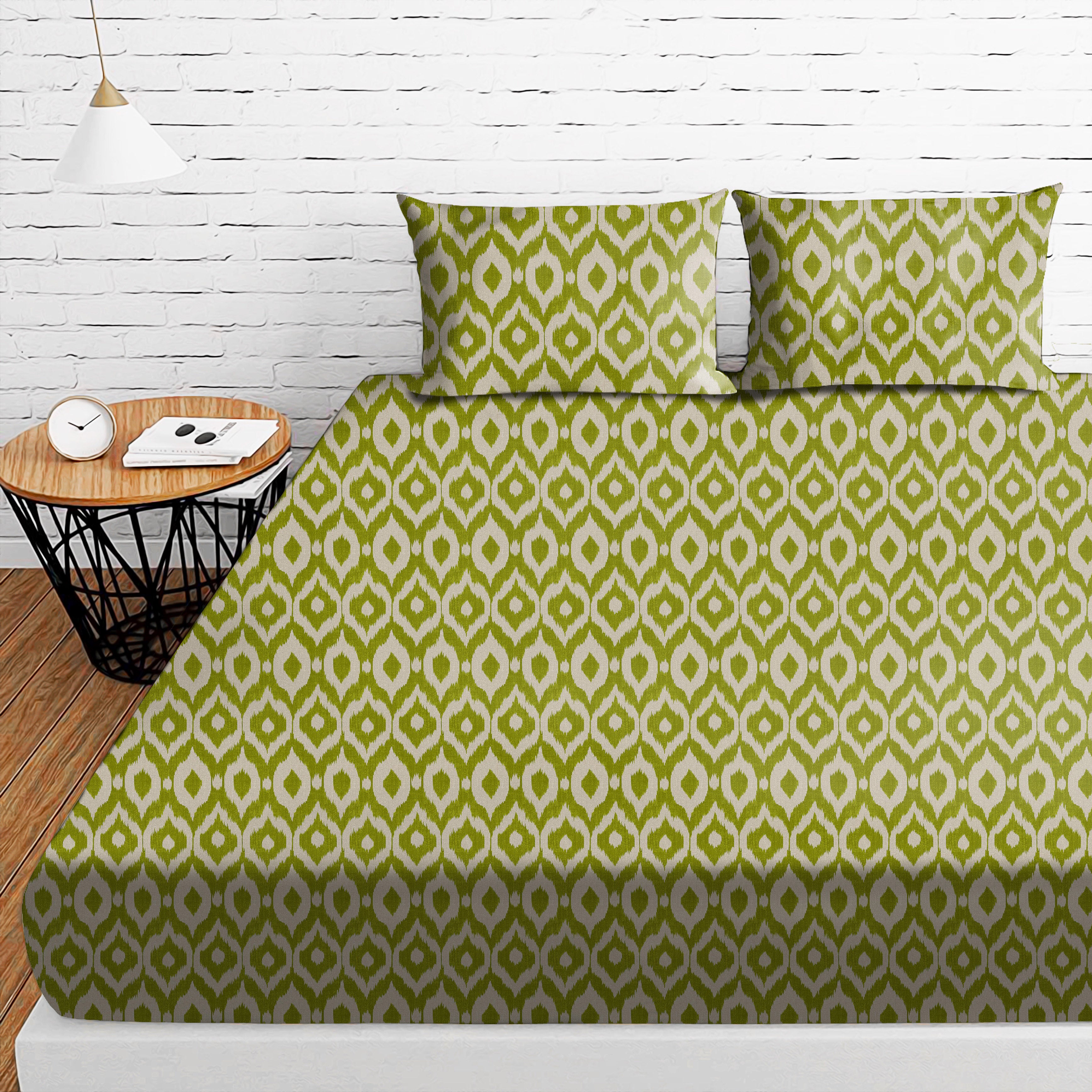 Bedcover Bistre Apple Green for Double Bed with 2 Pillow Covers King Size (104" X 90")