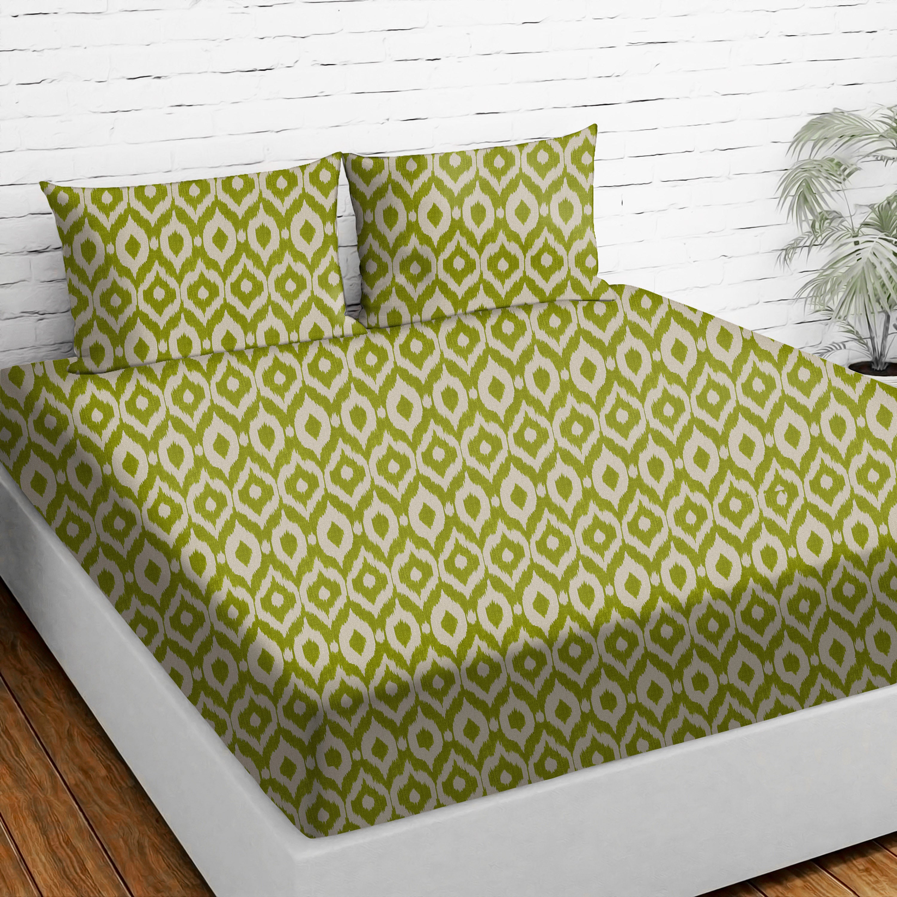 Bedcover Bistre Apple Green for Double Bed with 2 Pillow Covers King Size (104" X 90")