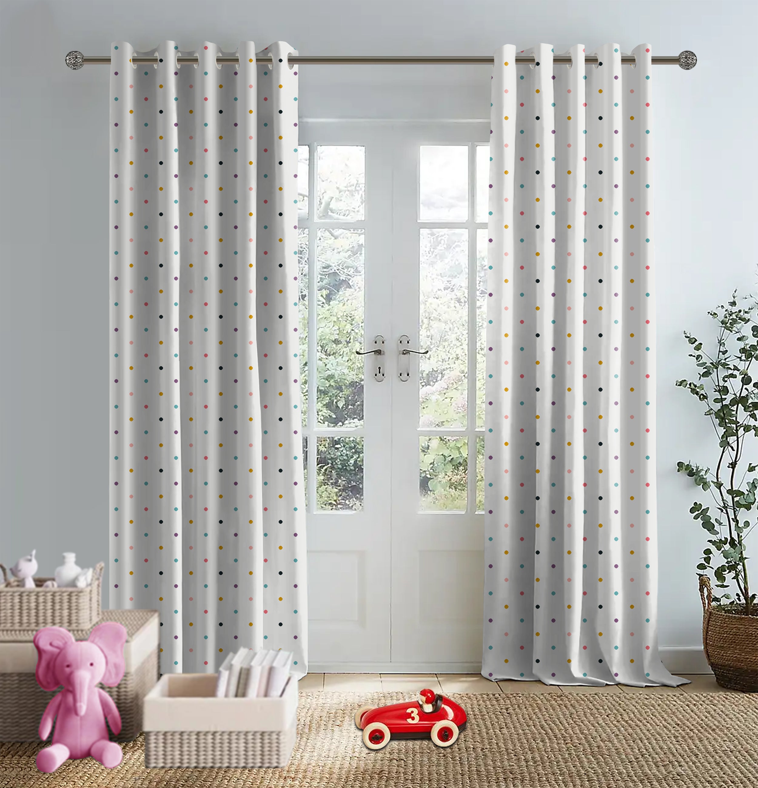 DOTS WHITE BLACKOUT CURTAINS