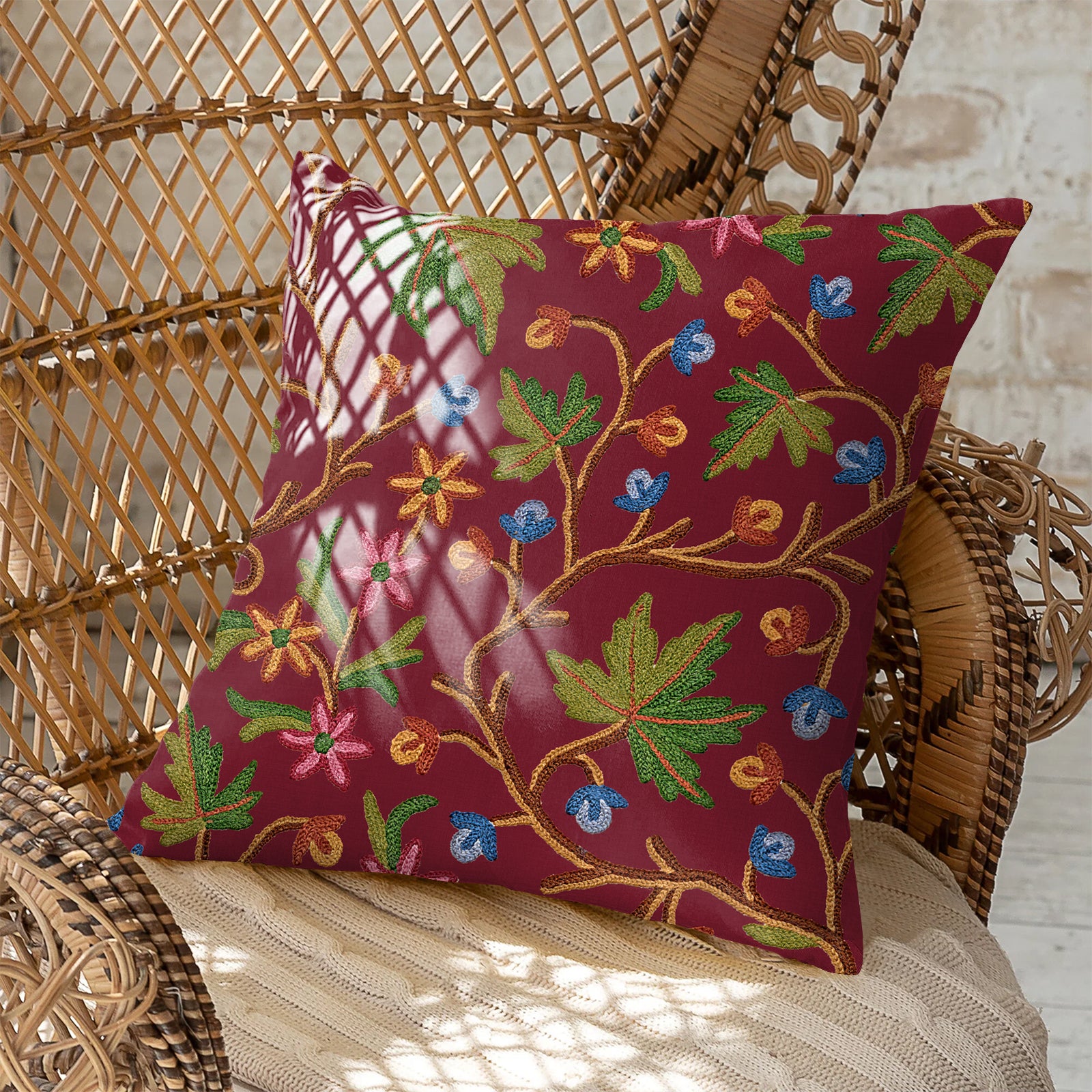 VAROSKI KASHMIRI WINE DIGITAL PRINTED CUSHION COVER (Pack of 2)