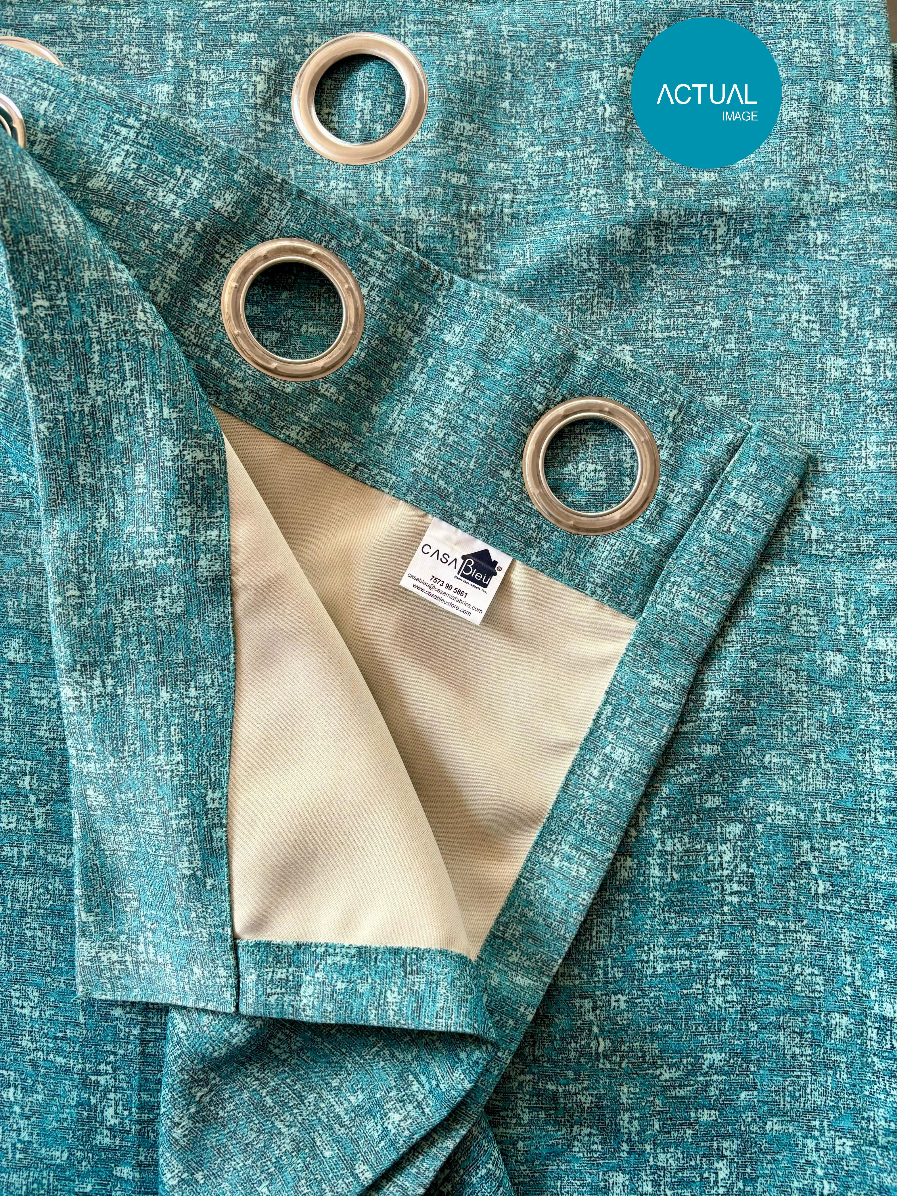 SUNBLOCK TEXTURE LASA TEAL PRINTED BLACKOUT CURTAIN