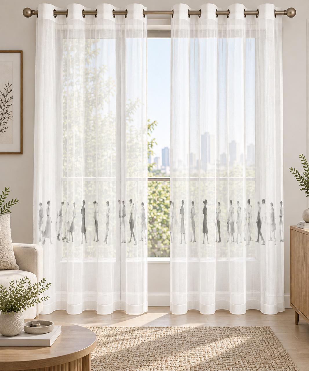 TOFINO WHITE LINEN PRINTED SHEER CURTAIN