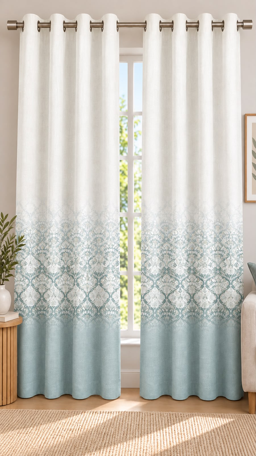 AZURE HERITAGE BLUE PRINTED CURTAIN