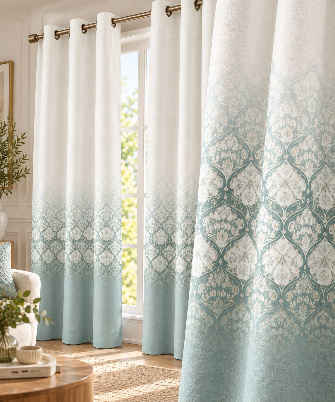AZURE HERITAGE BLUE PRINTED CURTAIN