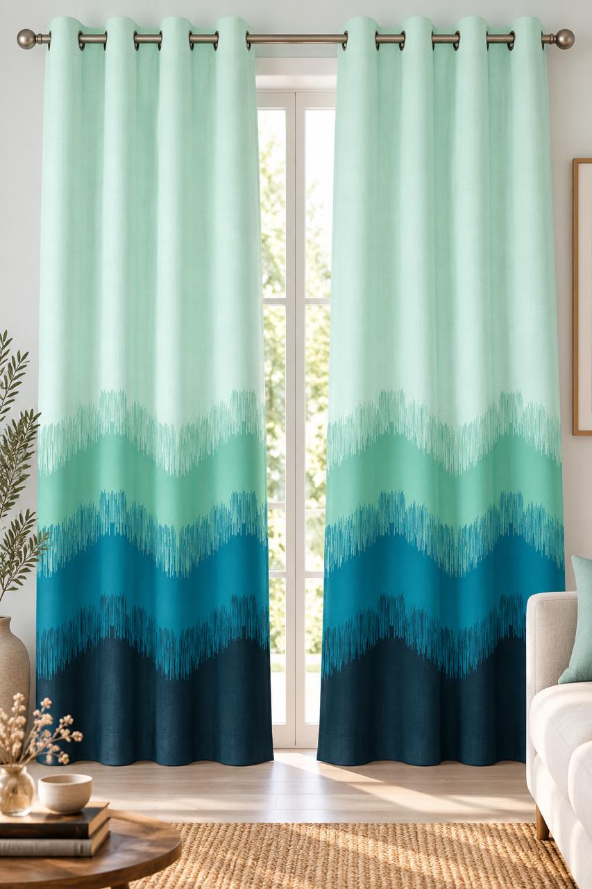 KIVO TEAL DIGITAL PRINTED CURTAIN
