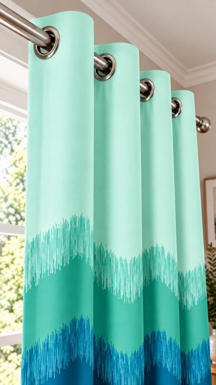KIVO TEAL DIGITAL PRINTED CURTAIN