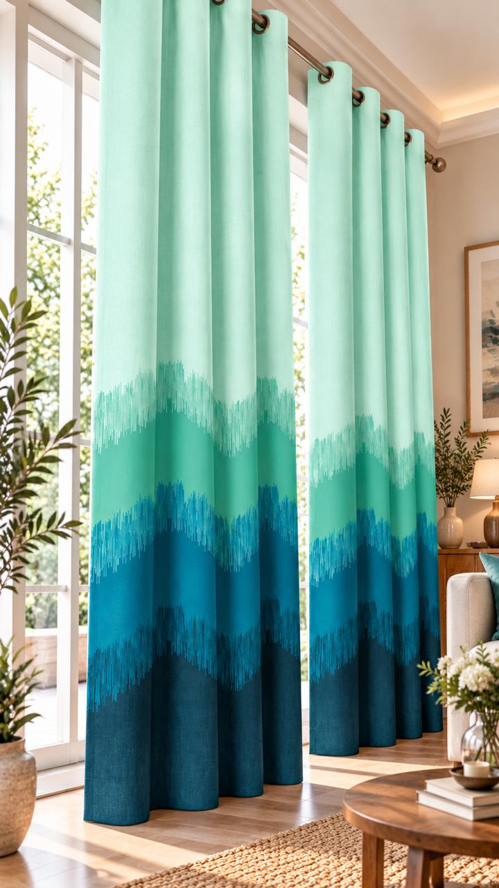 KIVO TEAL DIGITAL PRINTED CURTAIN