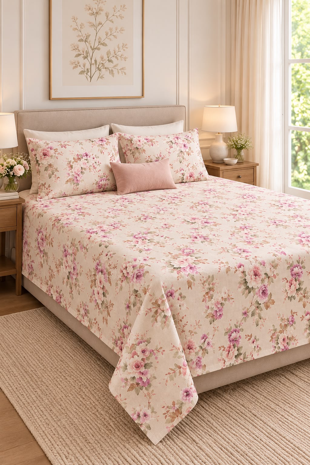BLUSH GARDEN BEDSHEET WITH PILLOWCOVER