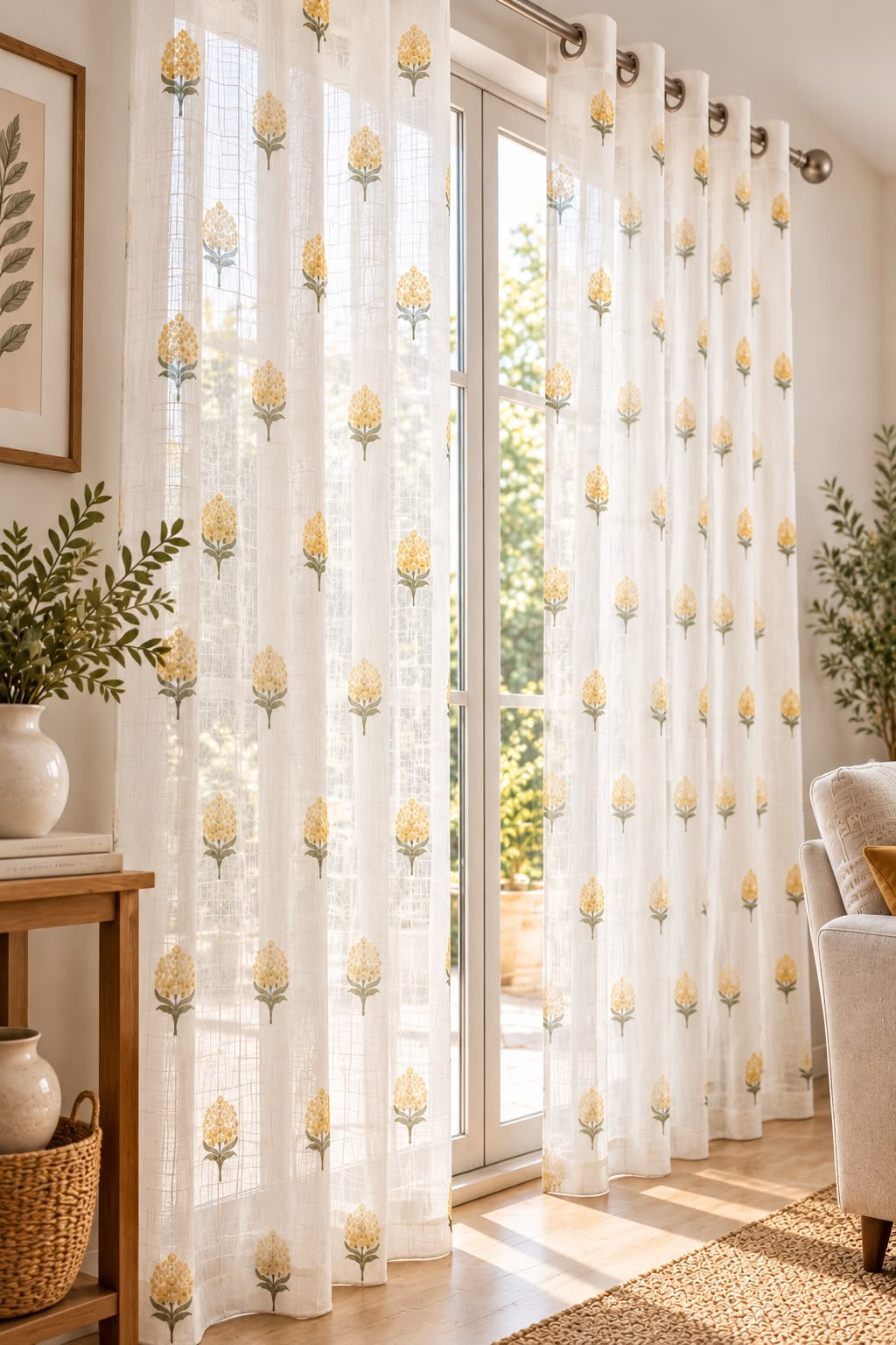 MEADOW BLOOM LINEN PRINTED SHEER CURTAIN
