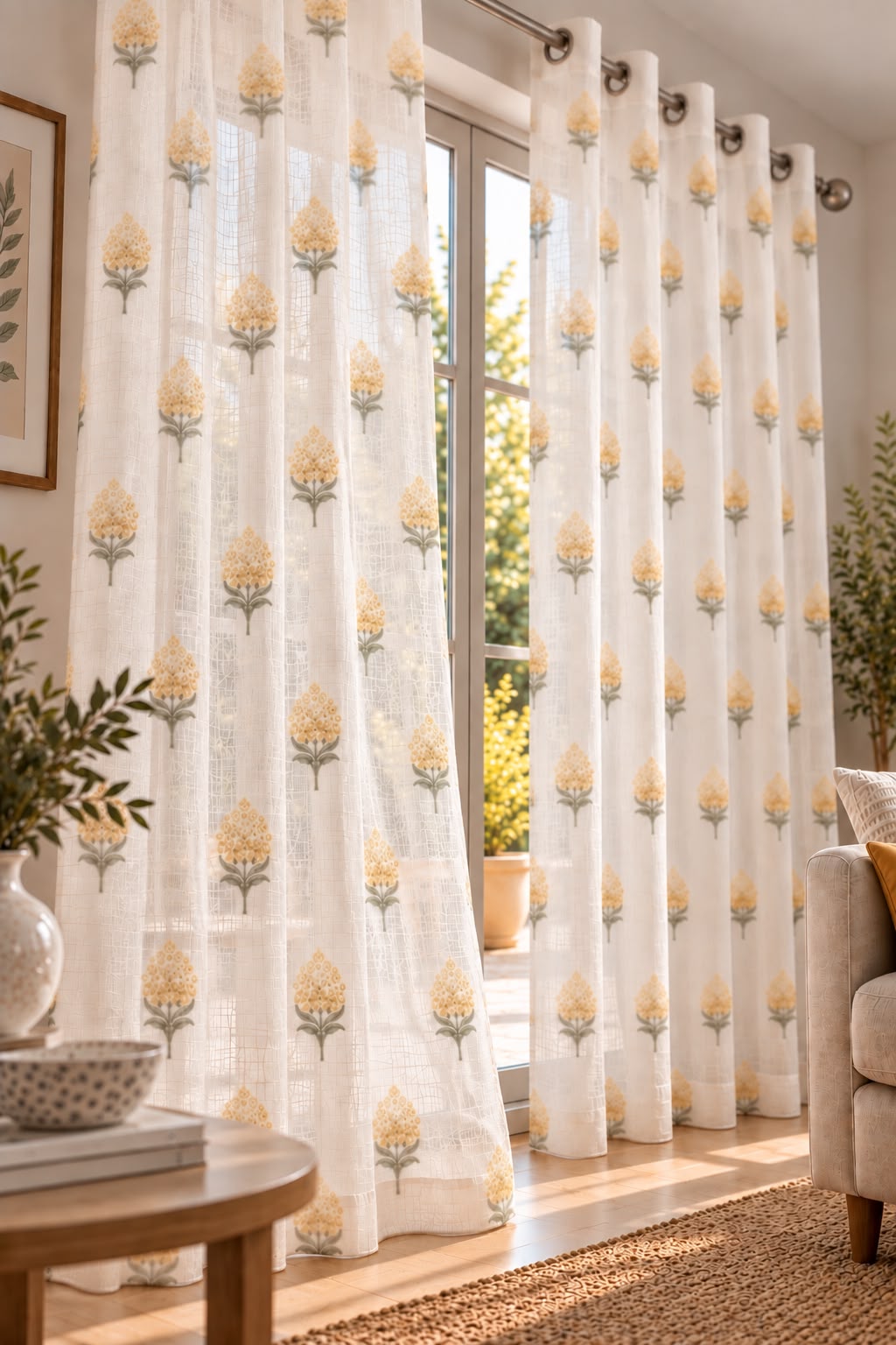MEADOW BLOOM LINEN PRINTED SHEER CURTAIN