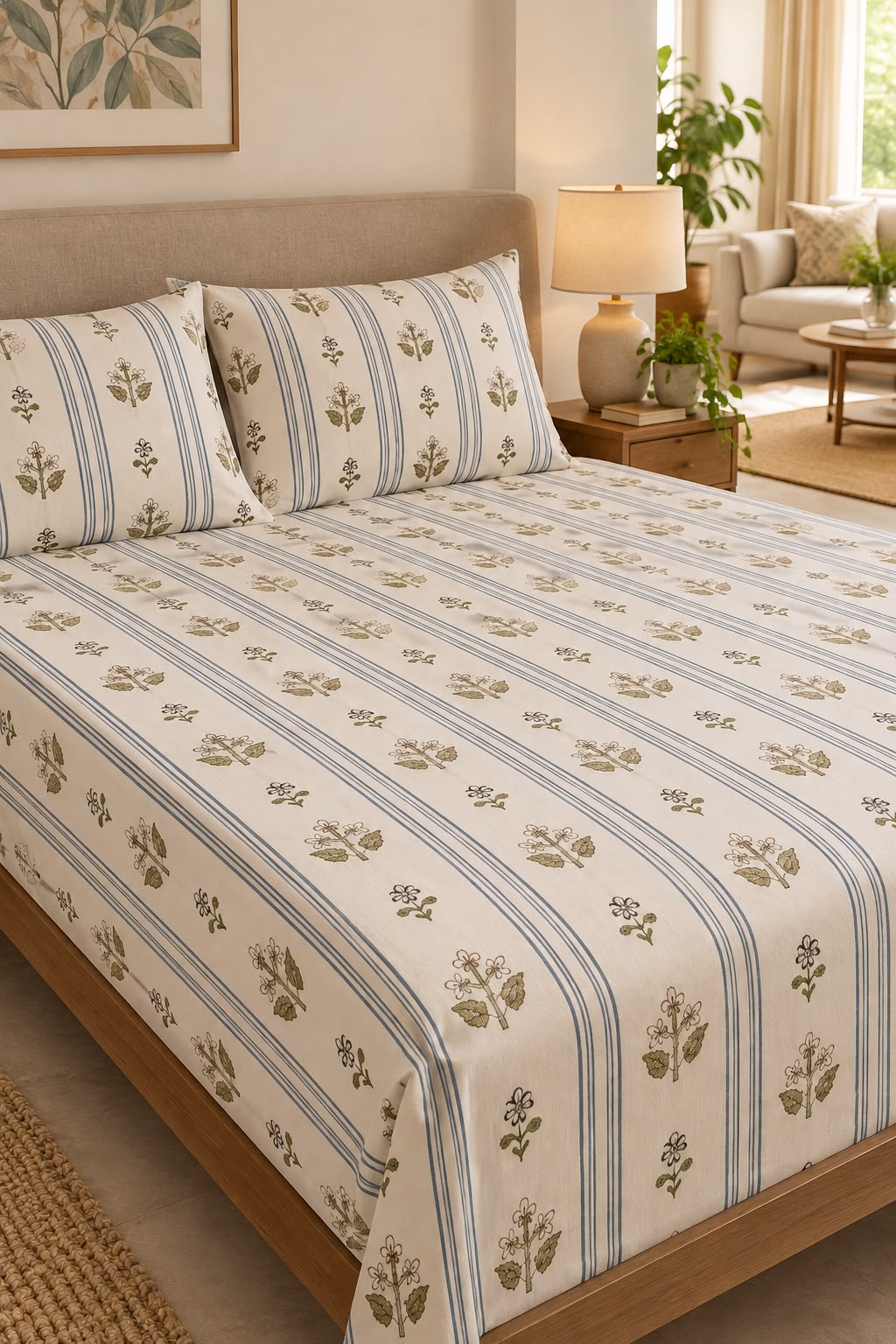 BELLE BEIGE BEDSHEET WITH PILLOWCOVER