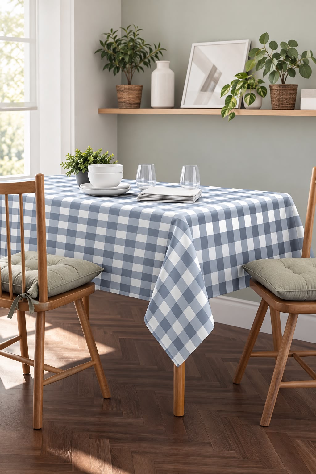 SPRING GALLERY BIG CHECK MIST BLUE TABLE CLOTH