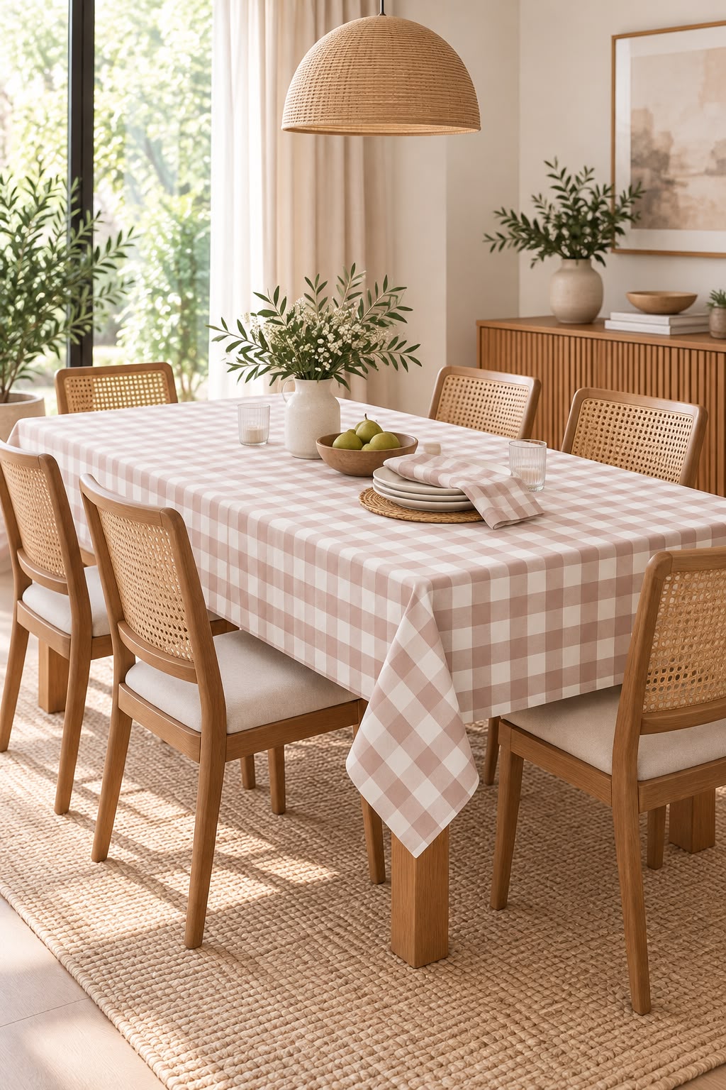 SPRING GALLERY BIG CHECK SAND BROWN TABLE CLOTH