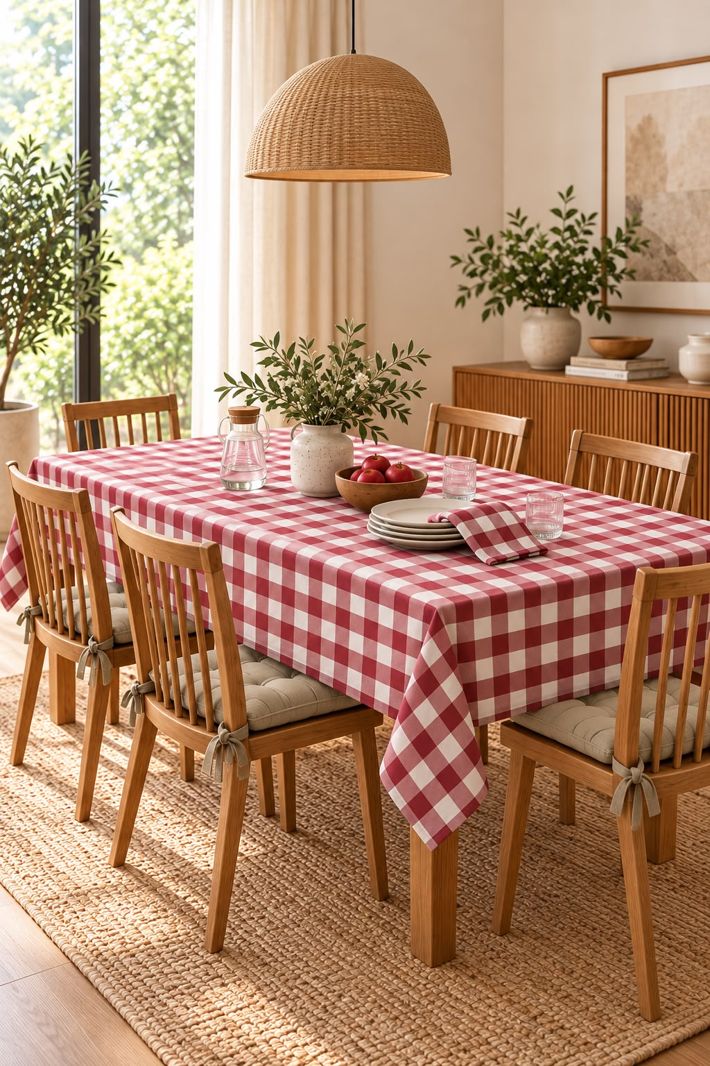 SPRING GALLERY BIG CHECK DUSTY RED TABLE CLOTH