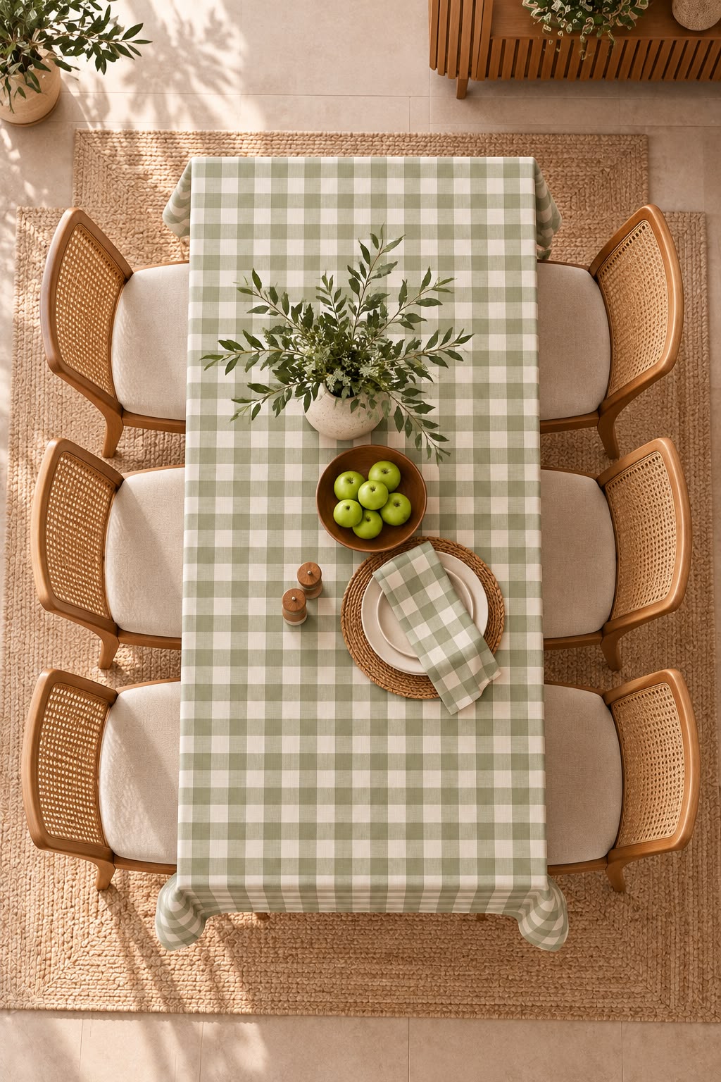 SPRING GALLERY BIG CHECK OLIVE GREEN TABLE CLOTH