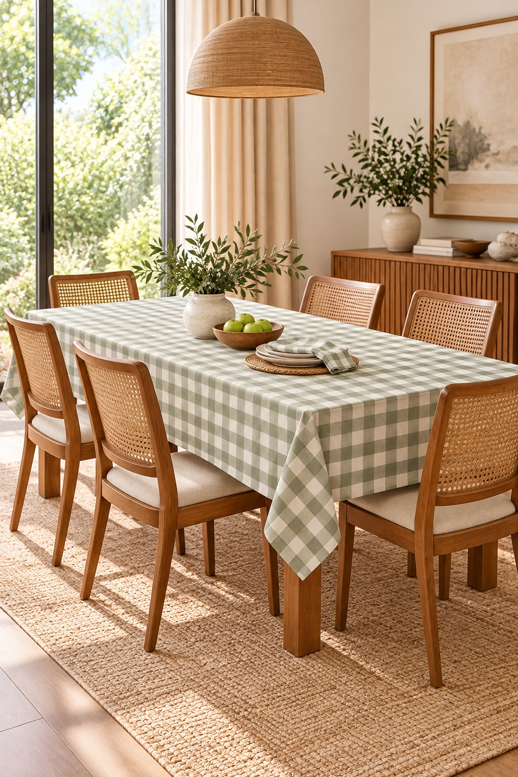 SPRING GALLERY BIG CHECK OLIVE GREEN TABLE CLOTH