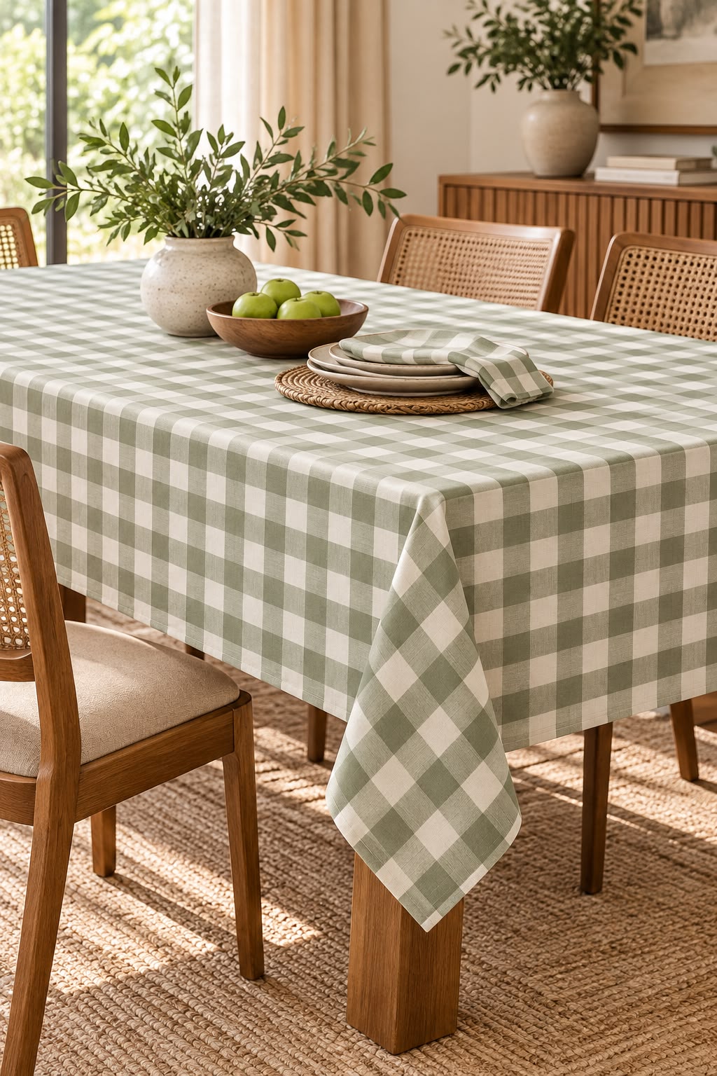 SPRING GALLERY BIG CHECK OLIVE GREEN TABLE CLOTH